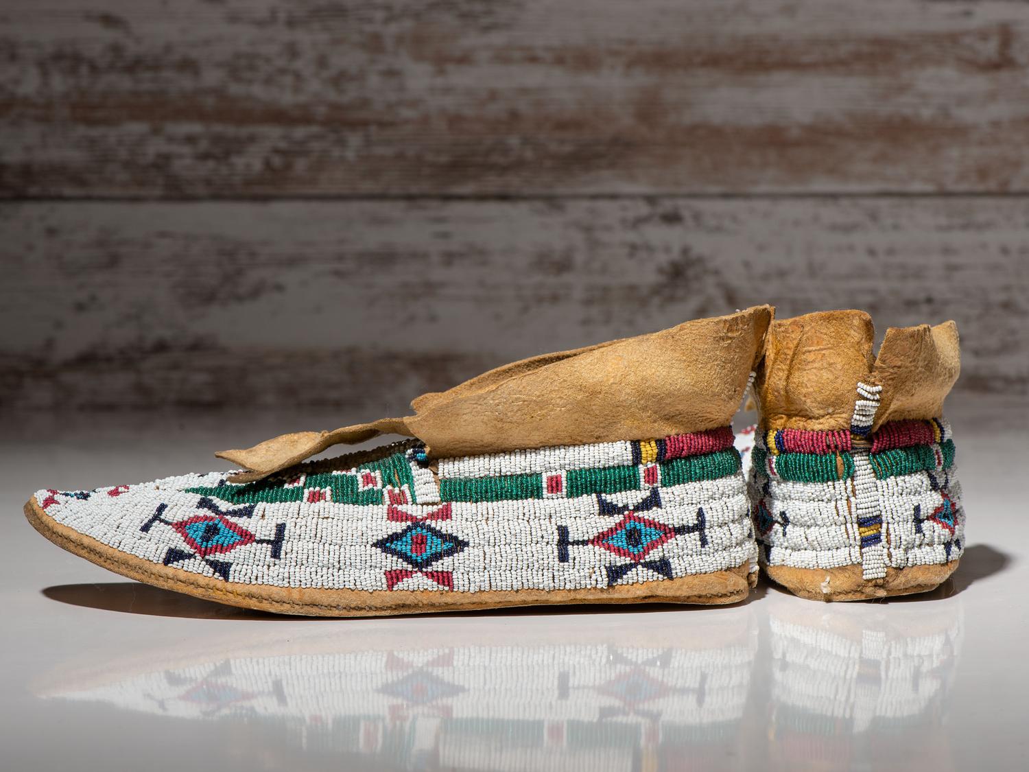 Cheyenne Beaded Buffalo Hide Moccasins
