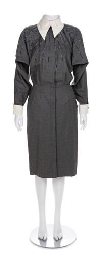 Gucci Grey Wool Dress with Detachable Collar, 1980s No size label
