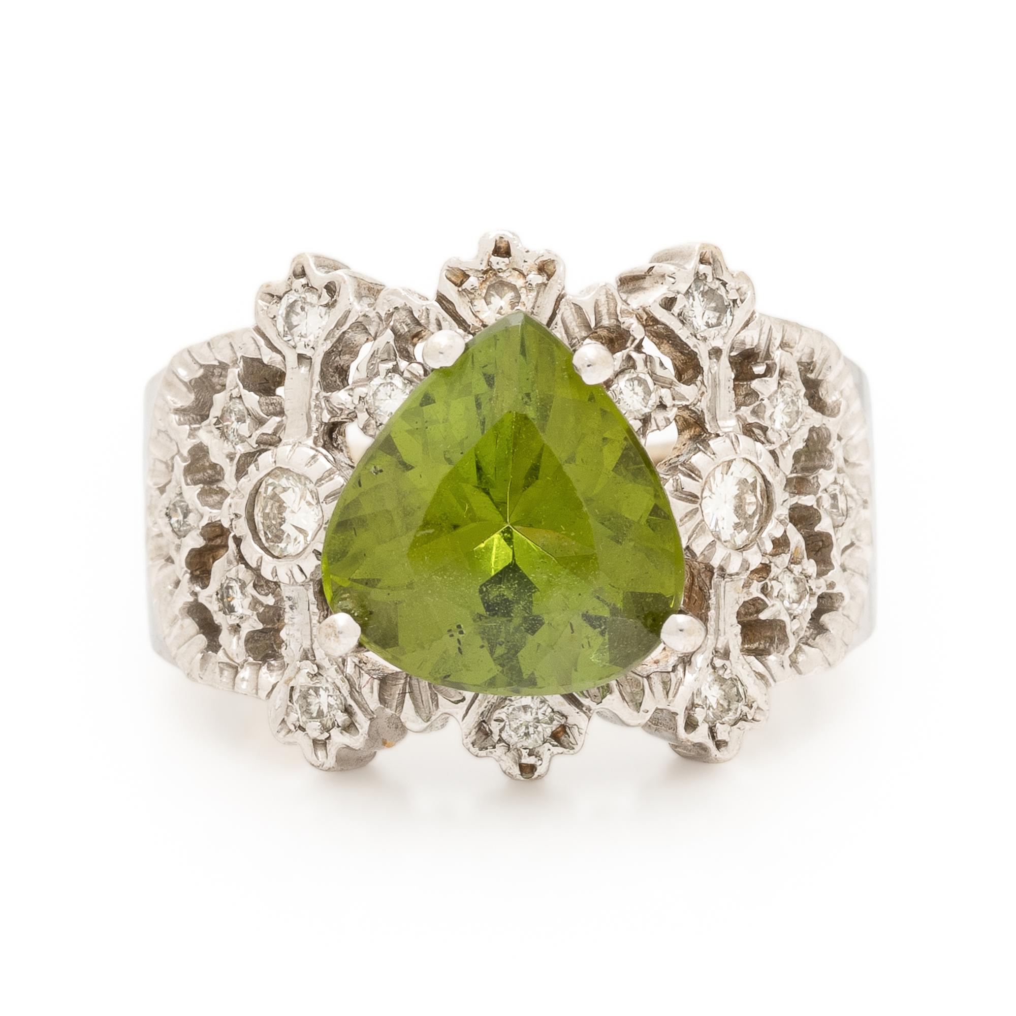 Hubert, Peridot, Diamond, and White Gold Ring