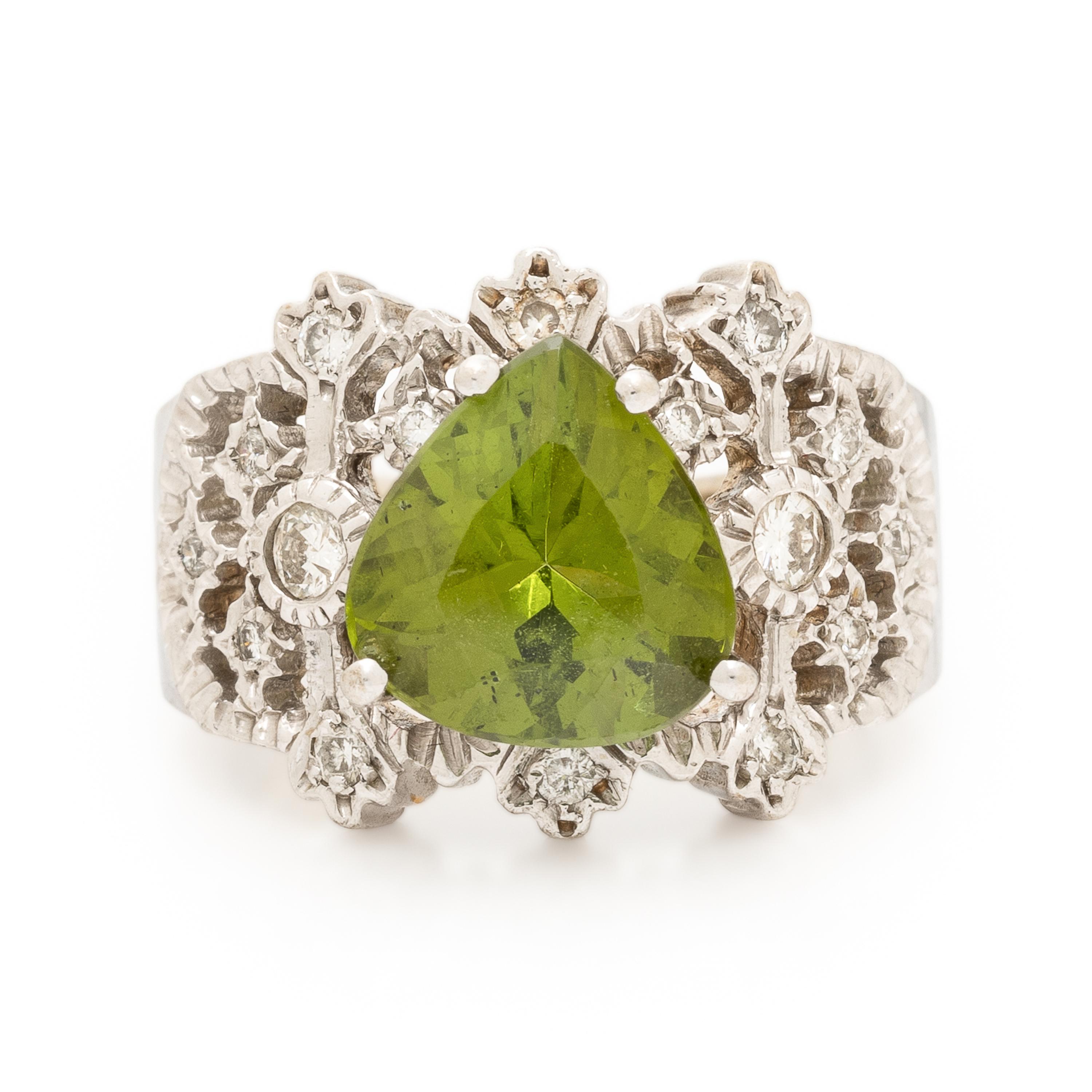 Hubert, Peridot, Diamond, and White Gold Ring