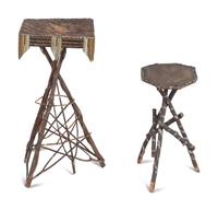 Two Paint Decorated Twig Plant Stands