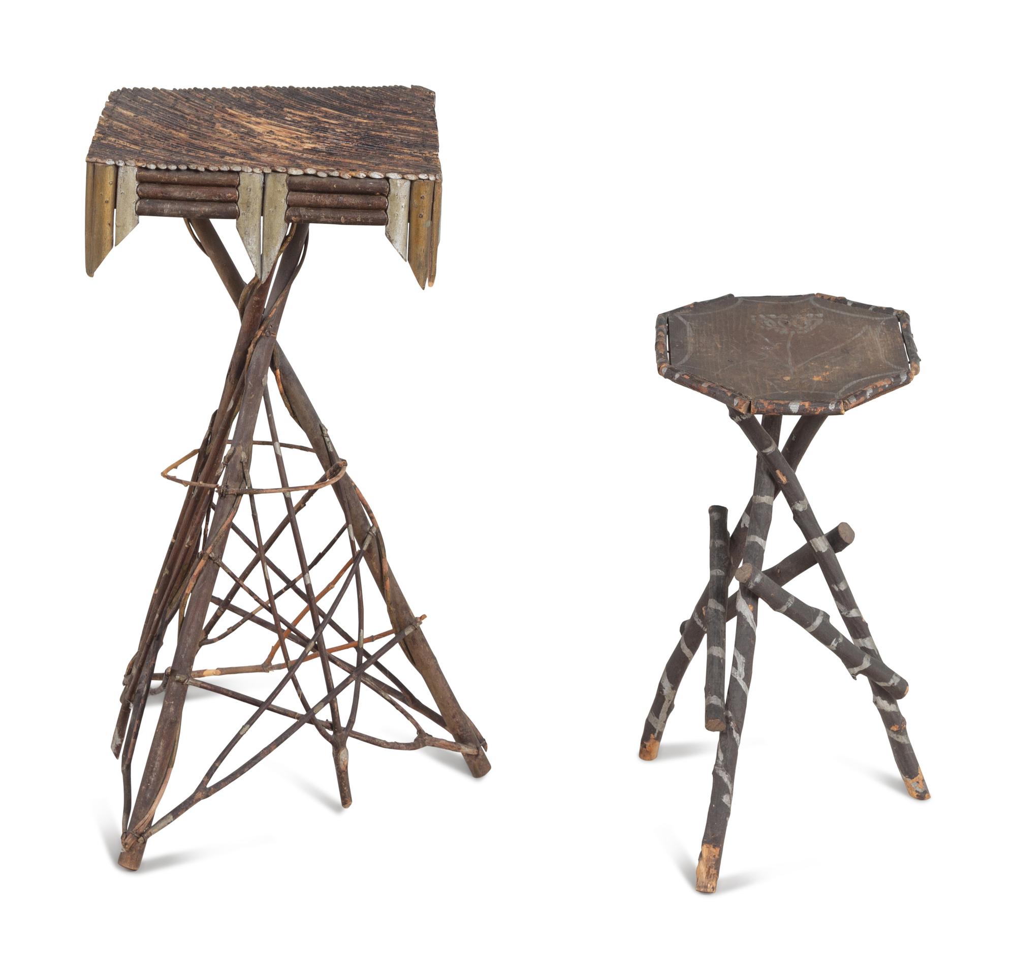Two Paint Decorated Twig Plant Stands