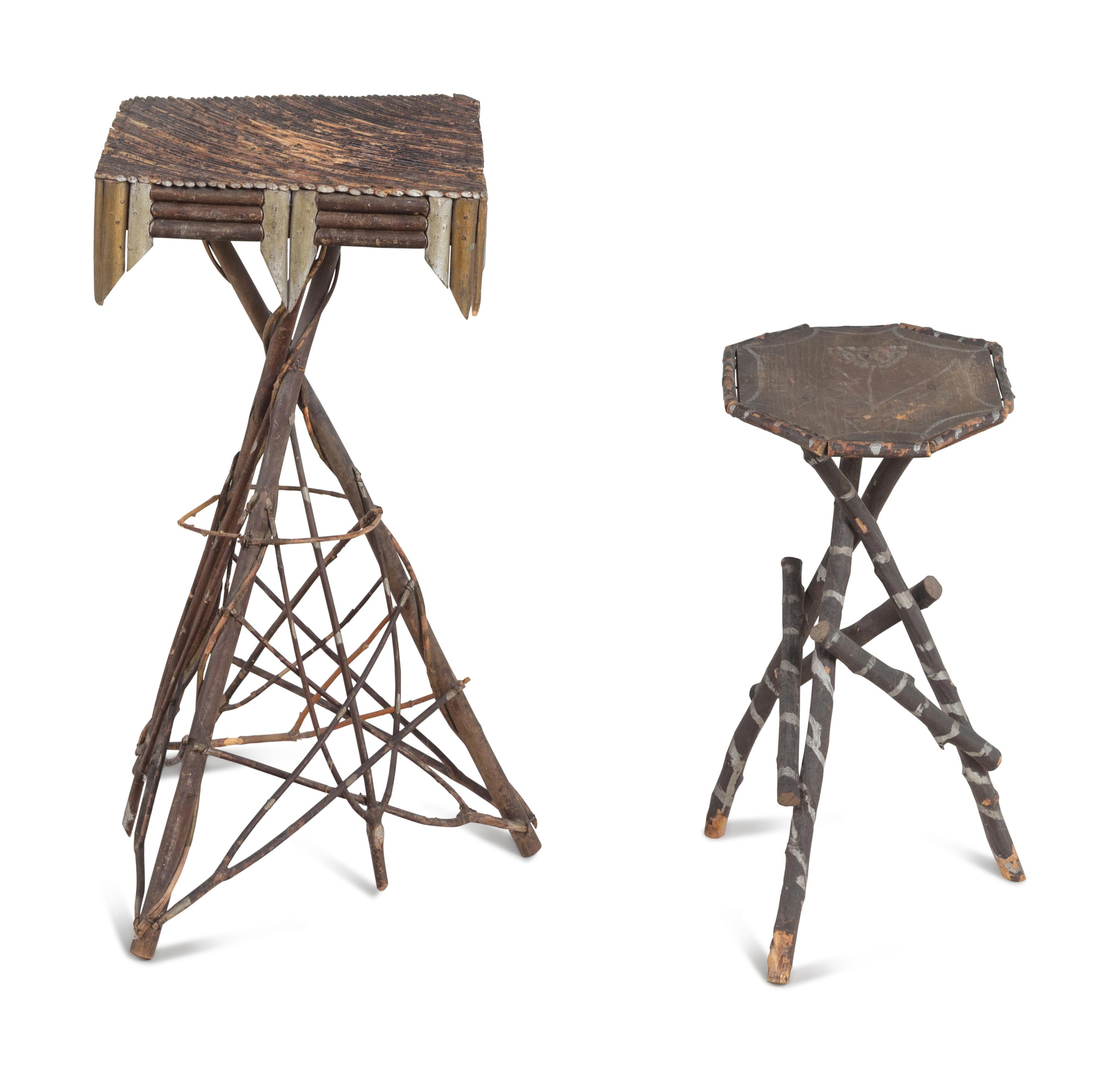 Two Paint Decorated Twig Plant Stands