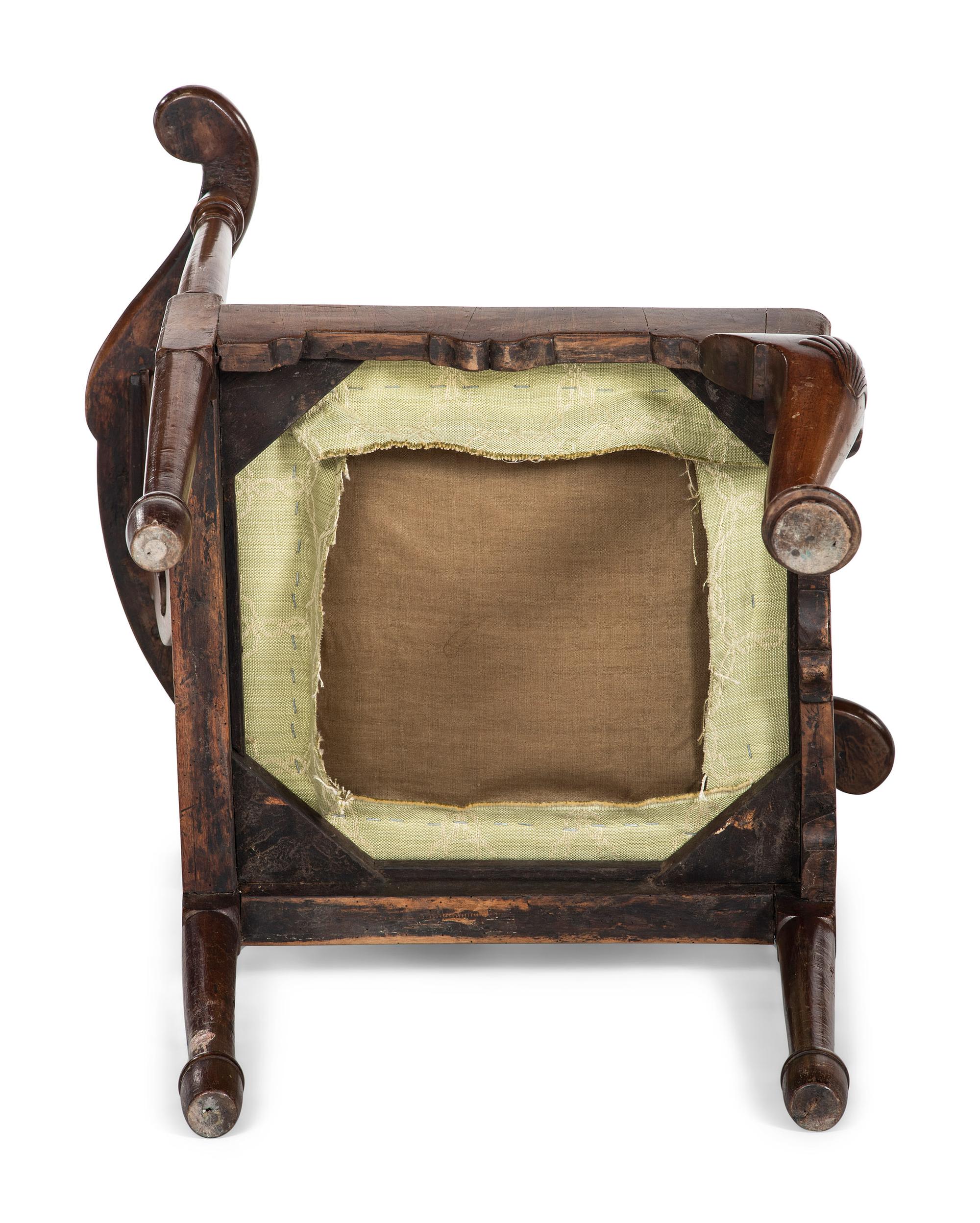 A Queen Anne Shell-Carved Walnut Corner Chair
