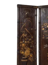 A Chinese Export Carved and Parcel Gilt Four-Panel Floor Screen