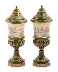 A Pair of Sèvres Style Porcelain Covered Urns