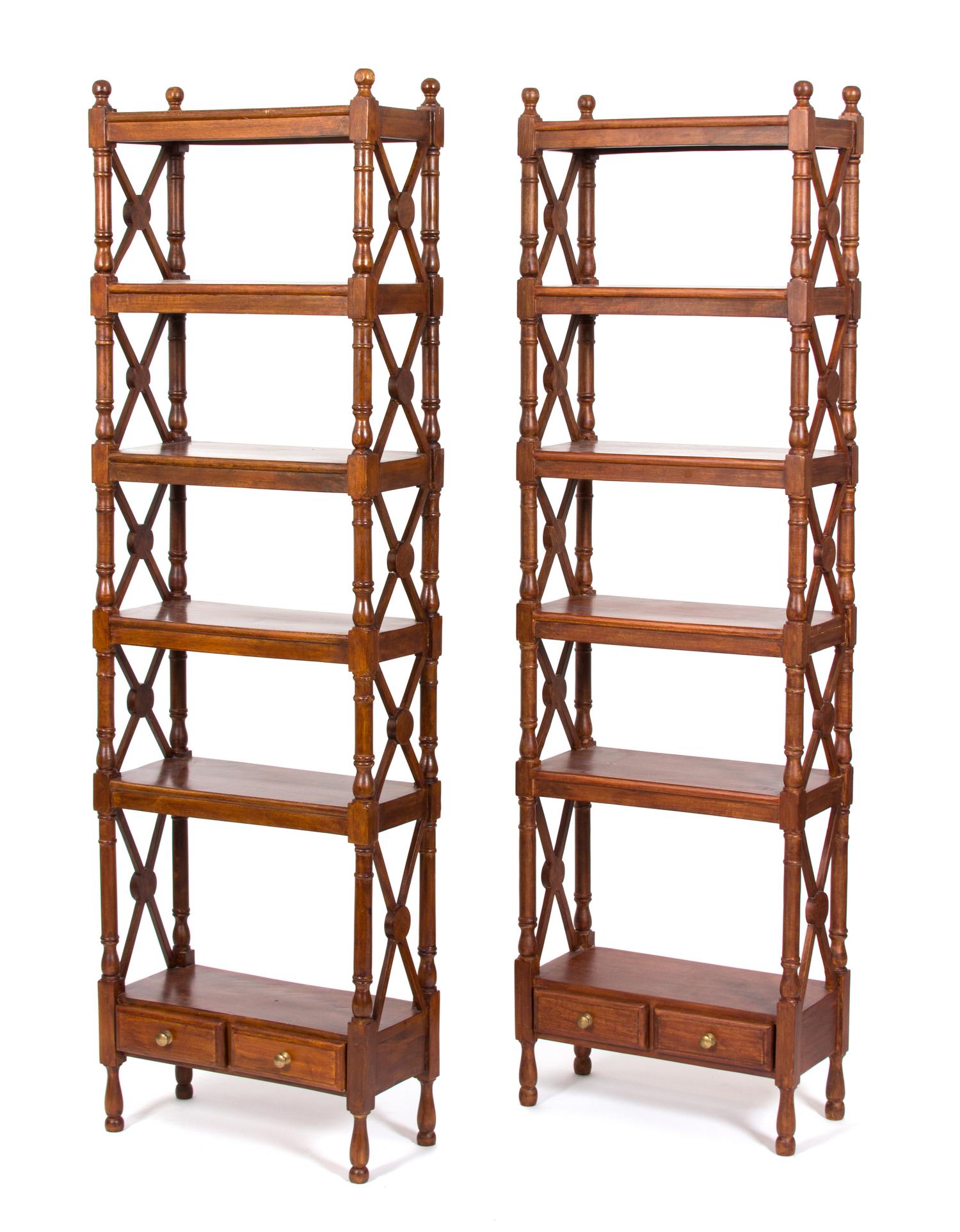 A Pair of William IV Style Mahogany Open Bookshelves Height 73 1/3 x width 22 x depth 10 inches. — 20TH CENTURY