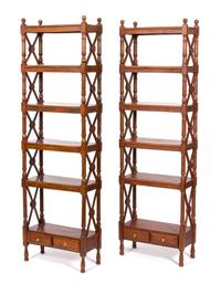 A Pair of William IV Style Mahogany Open Bookshelves Height 73 1/3 x width 22 x depth 10 inches. — 20TH CENTURY