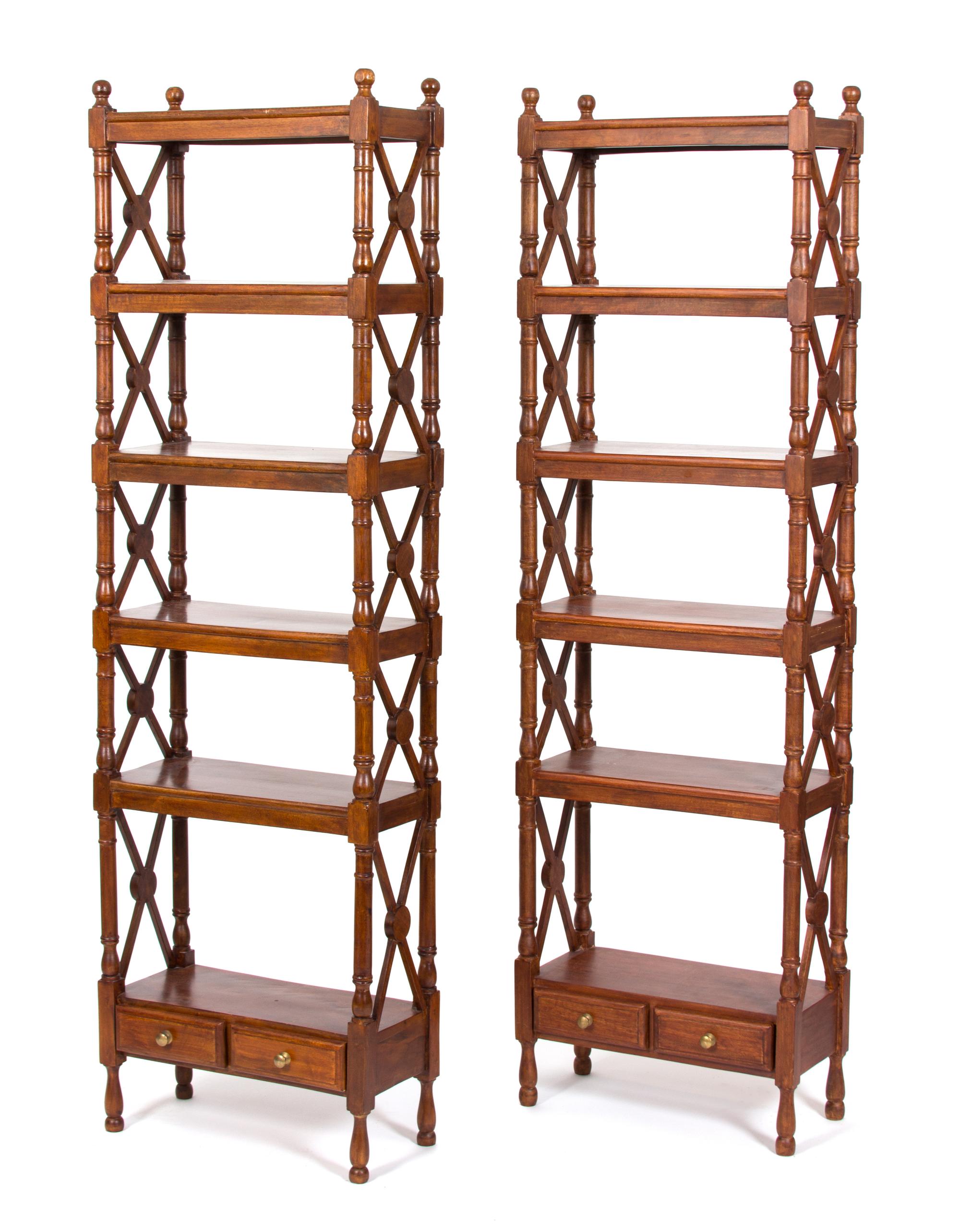 A Pair of William IV Style Mahogany Open Bookshelves Height 73 1/3 x width 22 x depth 10 inches. — 20TH CENTURY