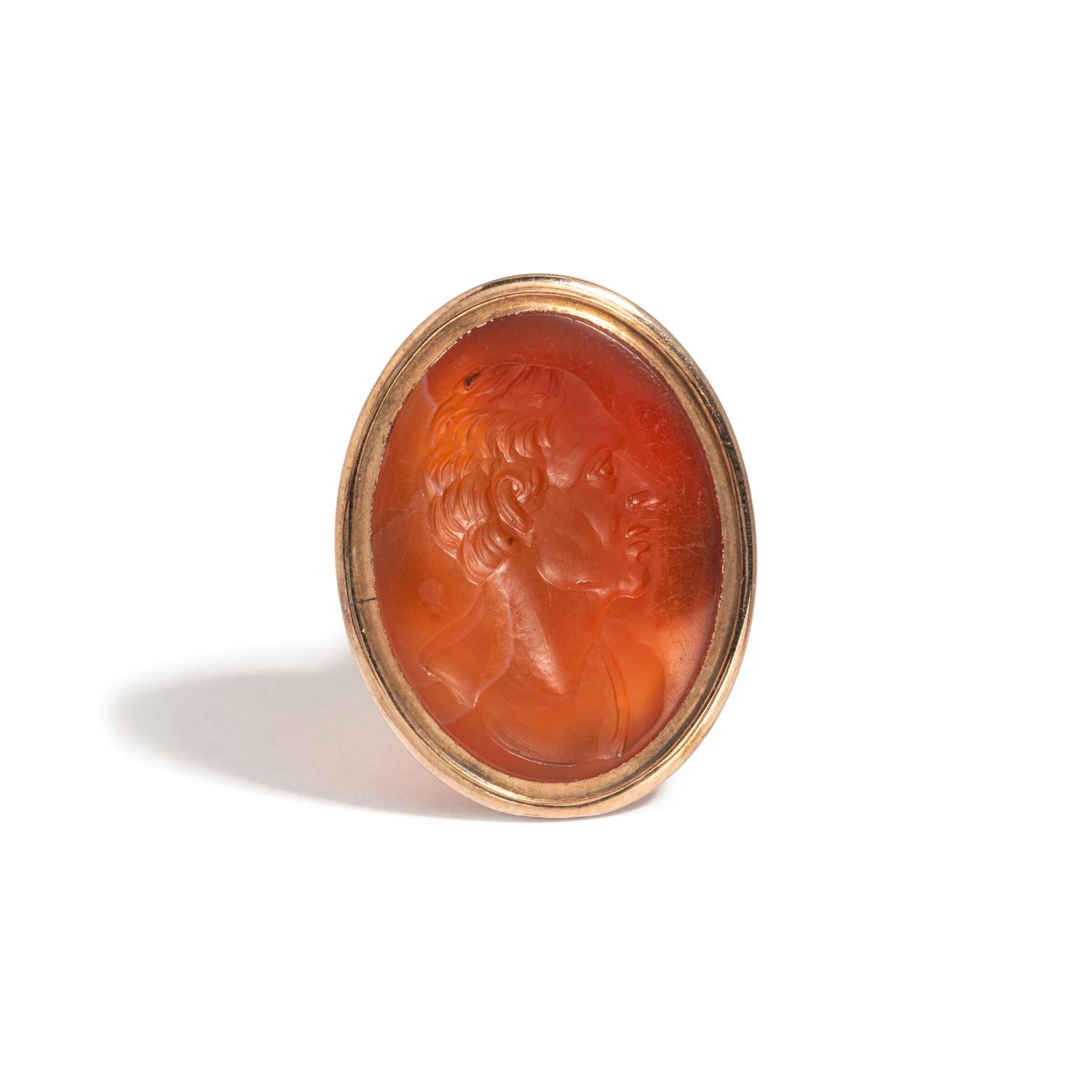 A Silver and Carnelian Stamp with a Male Portrait Bust, After the Antique