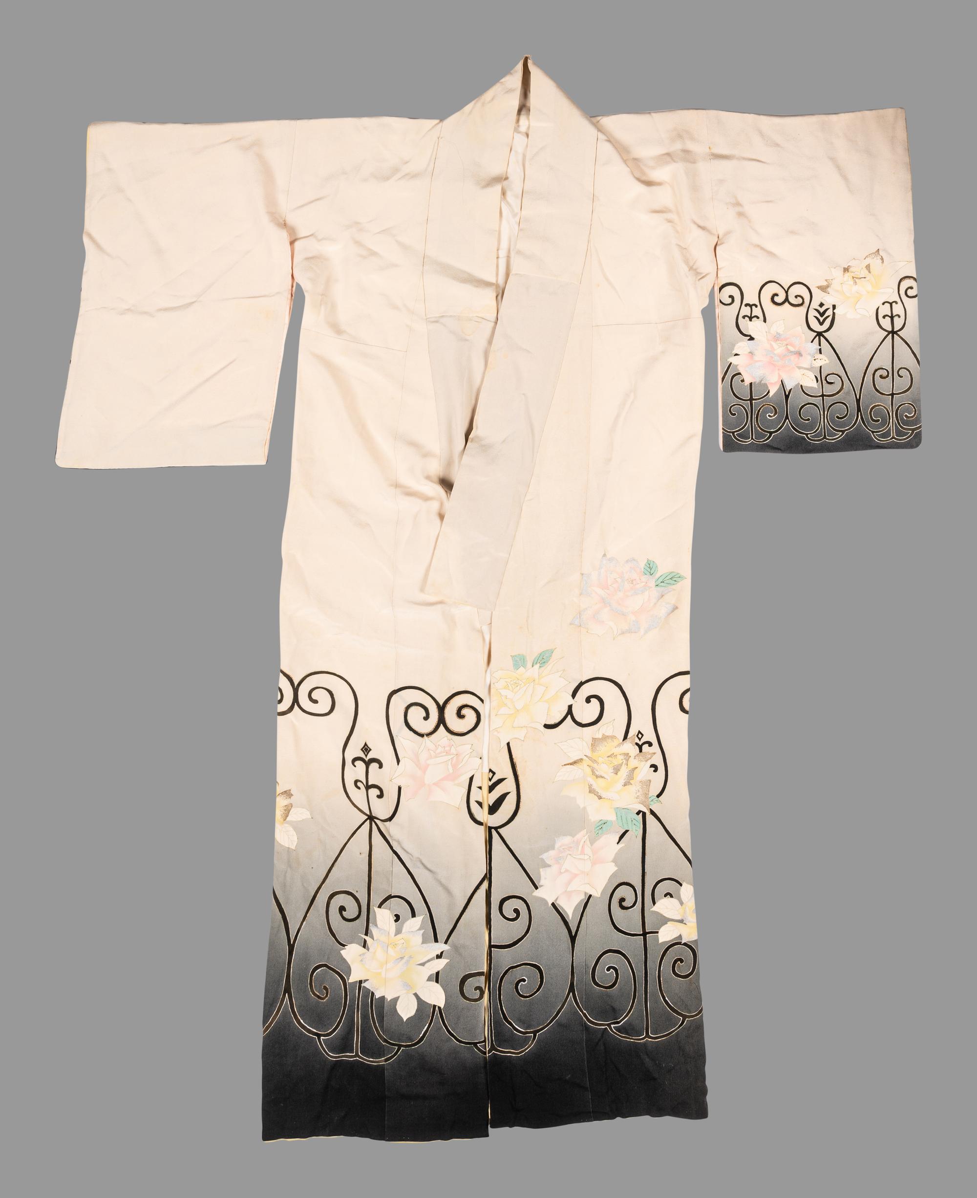Three Japanese Embroidered Silk Kimono