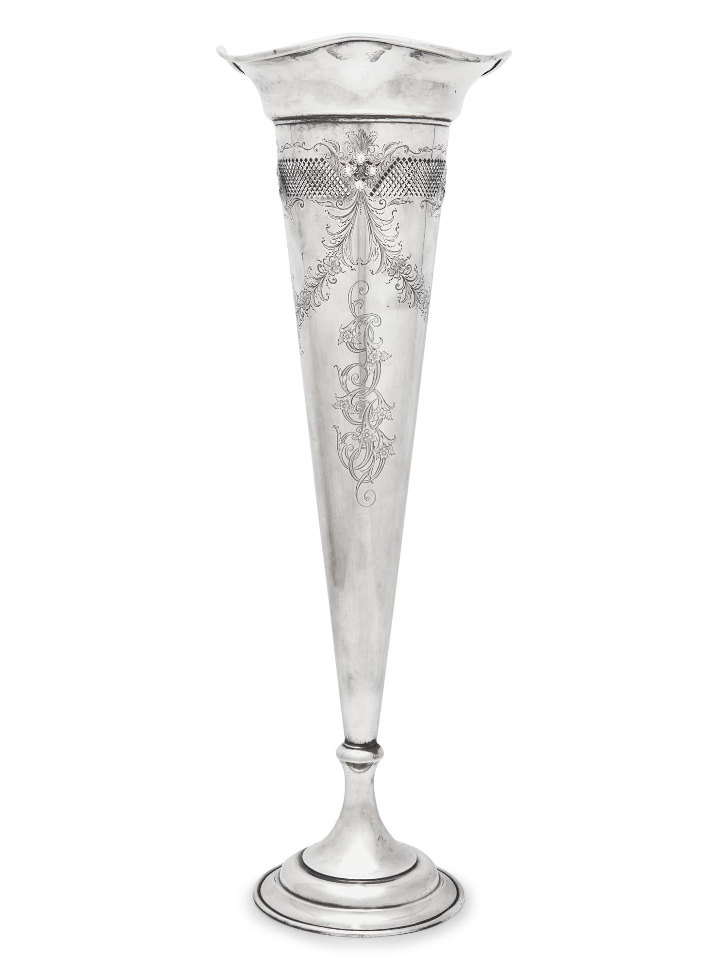 An American Silver Reticulated Trumpet Vase