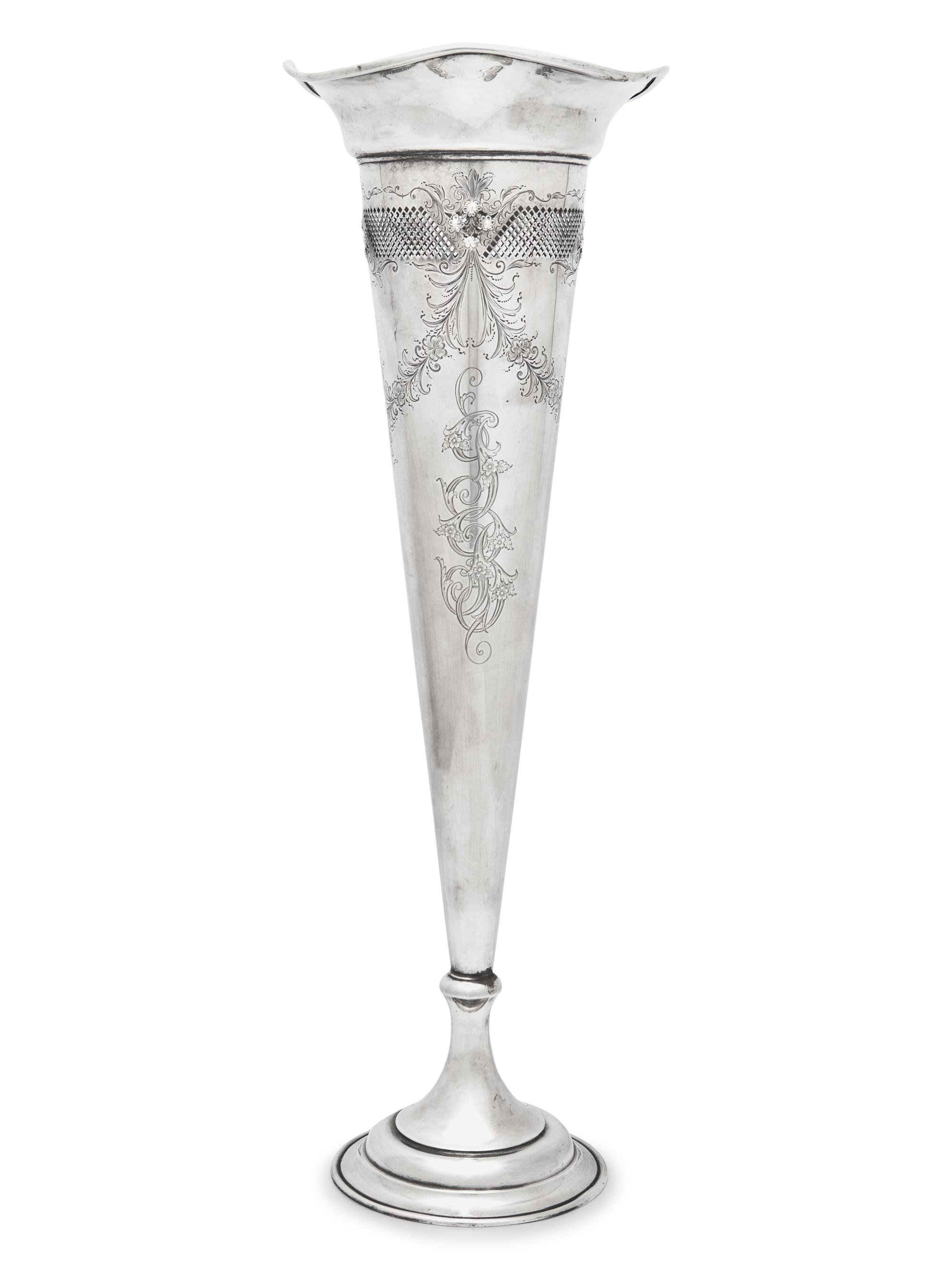 An American Silver Reticulated Trumpet Vase