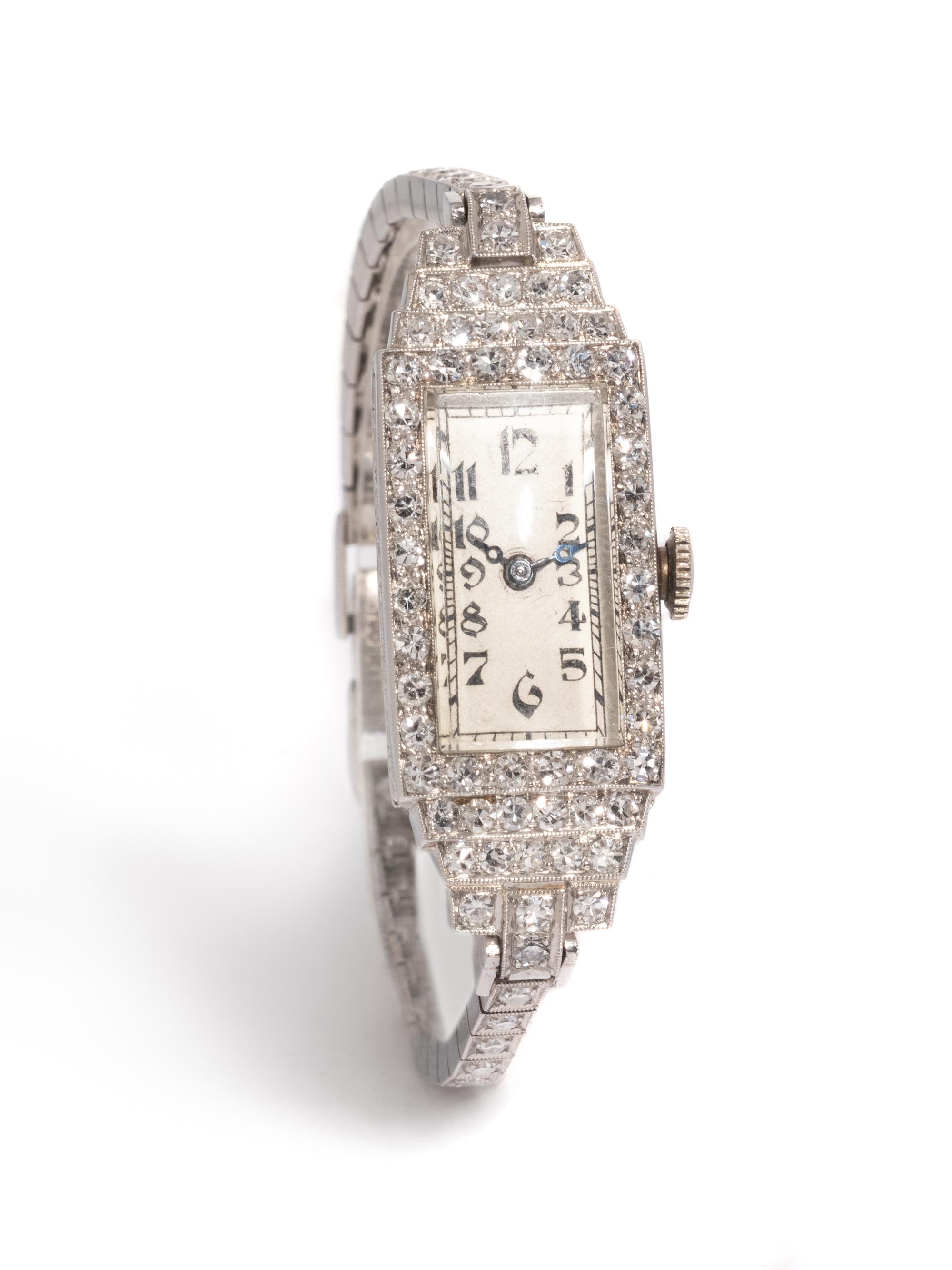 GLYCINE, PLATINUM AND DIAMOND WATCH