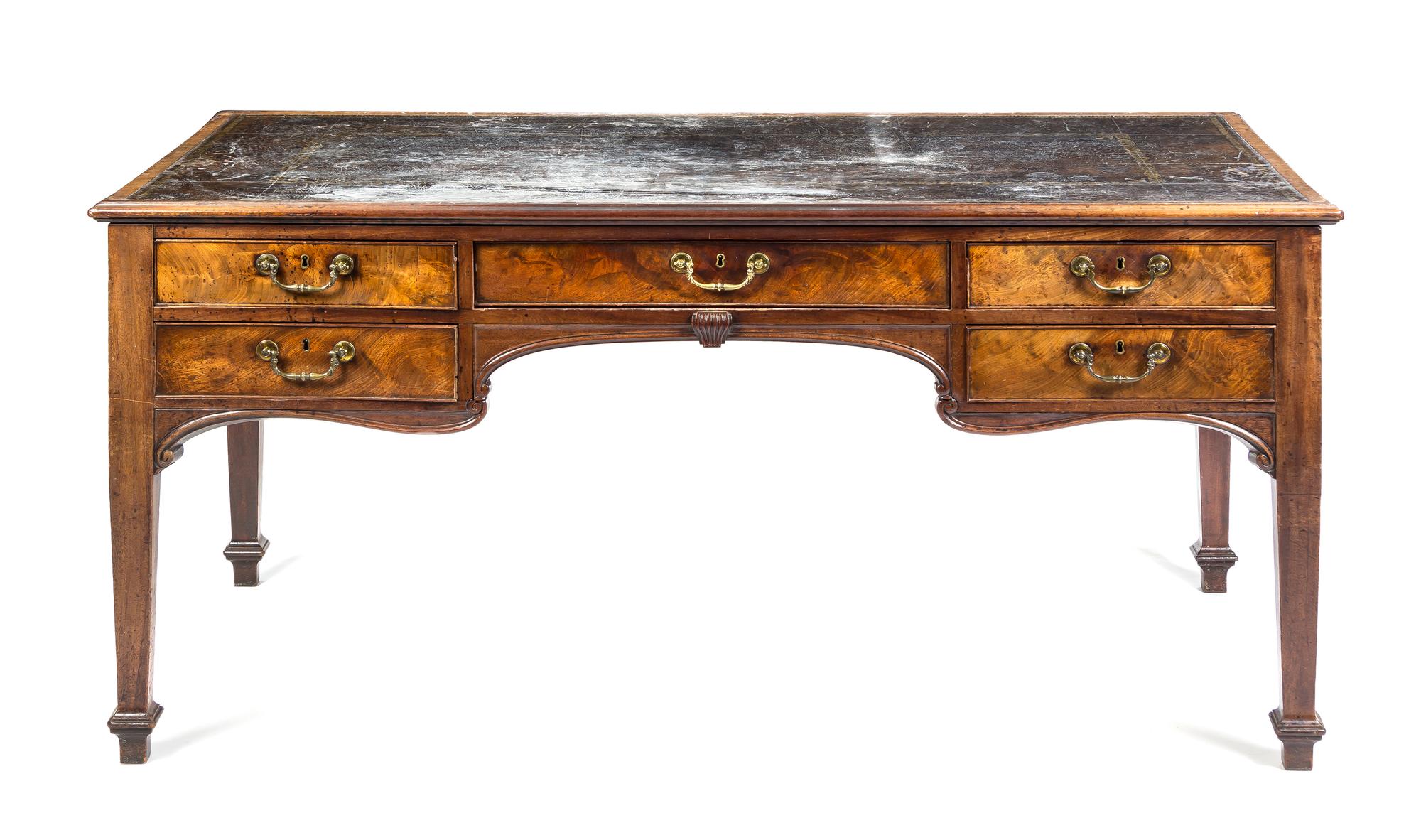 A George III Mahogany Partners' Desk Height 31 1/4 x width 65 1/2 x depth 34 3/4 inches. — 19TH CENTURY