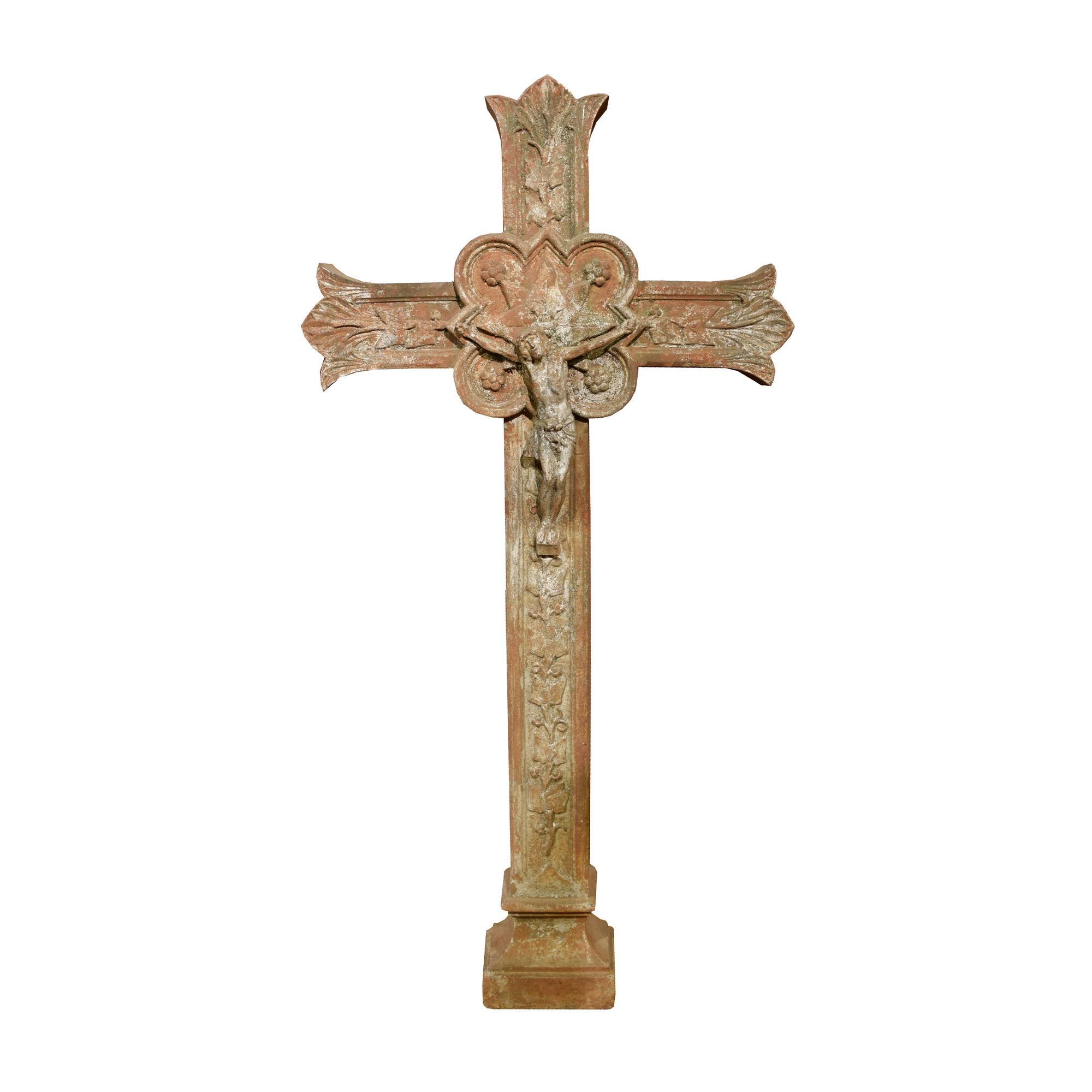 A Cast Iron Crucifix 24.5" W x 3.5" D x 50" H — France, Circa 1900