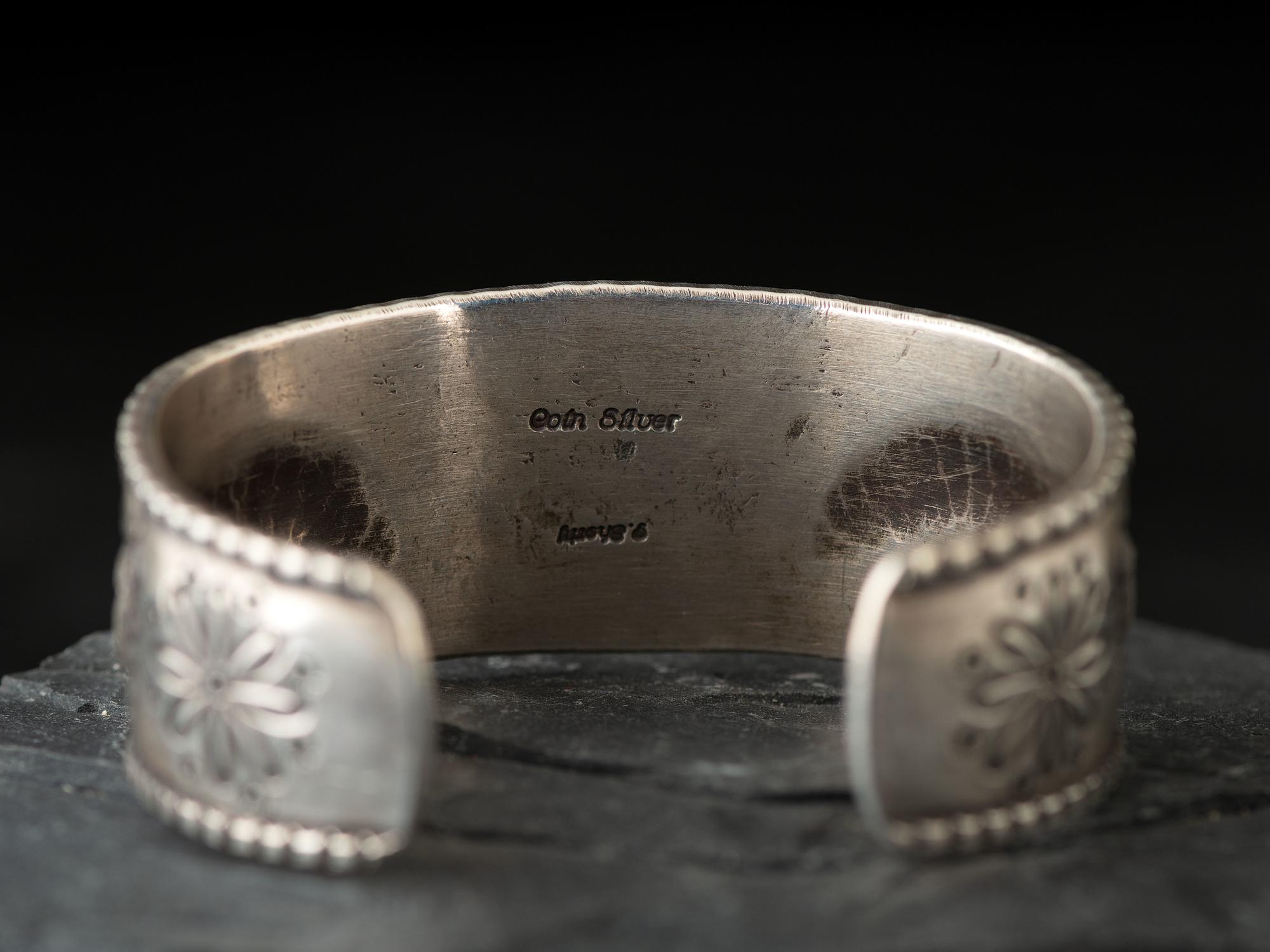 Coin Silver and Turquoise Cuff Bracelet