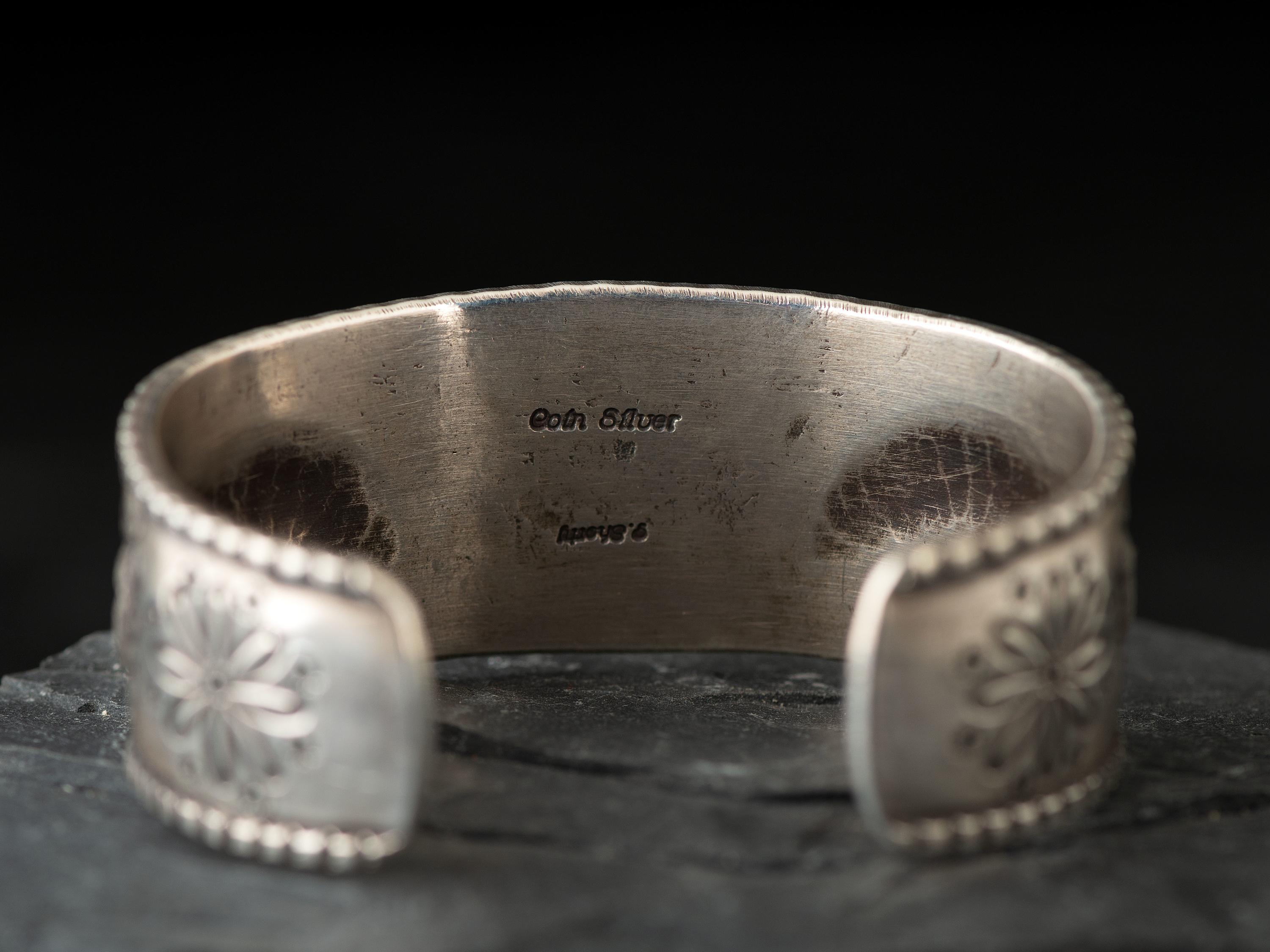 Coin Silver and Turquoise Cuff Bracelet