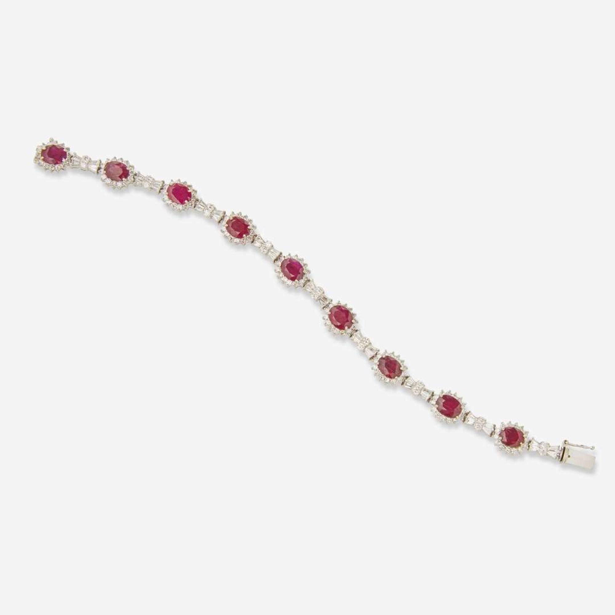 A 14K White Gold, Diamond, and Ruby Bracelet