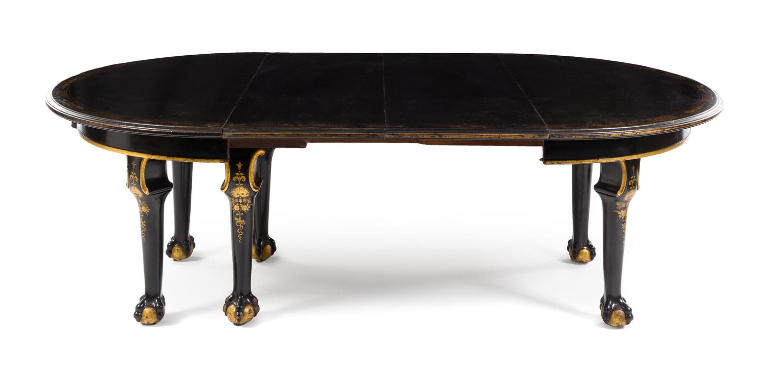 An Irish Painted and Parcel Gilt Extension Dining Table Height 29 3/4 x diameter of top 57 inches (closed). — 19TH CENTURY