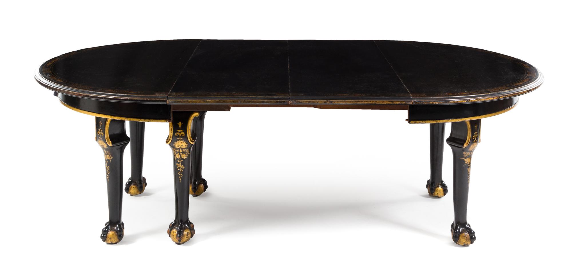An Irish Painted and Parcel Gilt Extension Dining Table Height 29 3/4 x diameter of top 57 inches (closed). — 19TH CENTURY