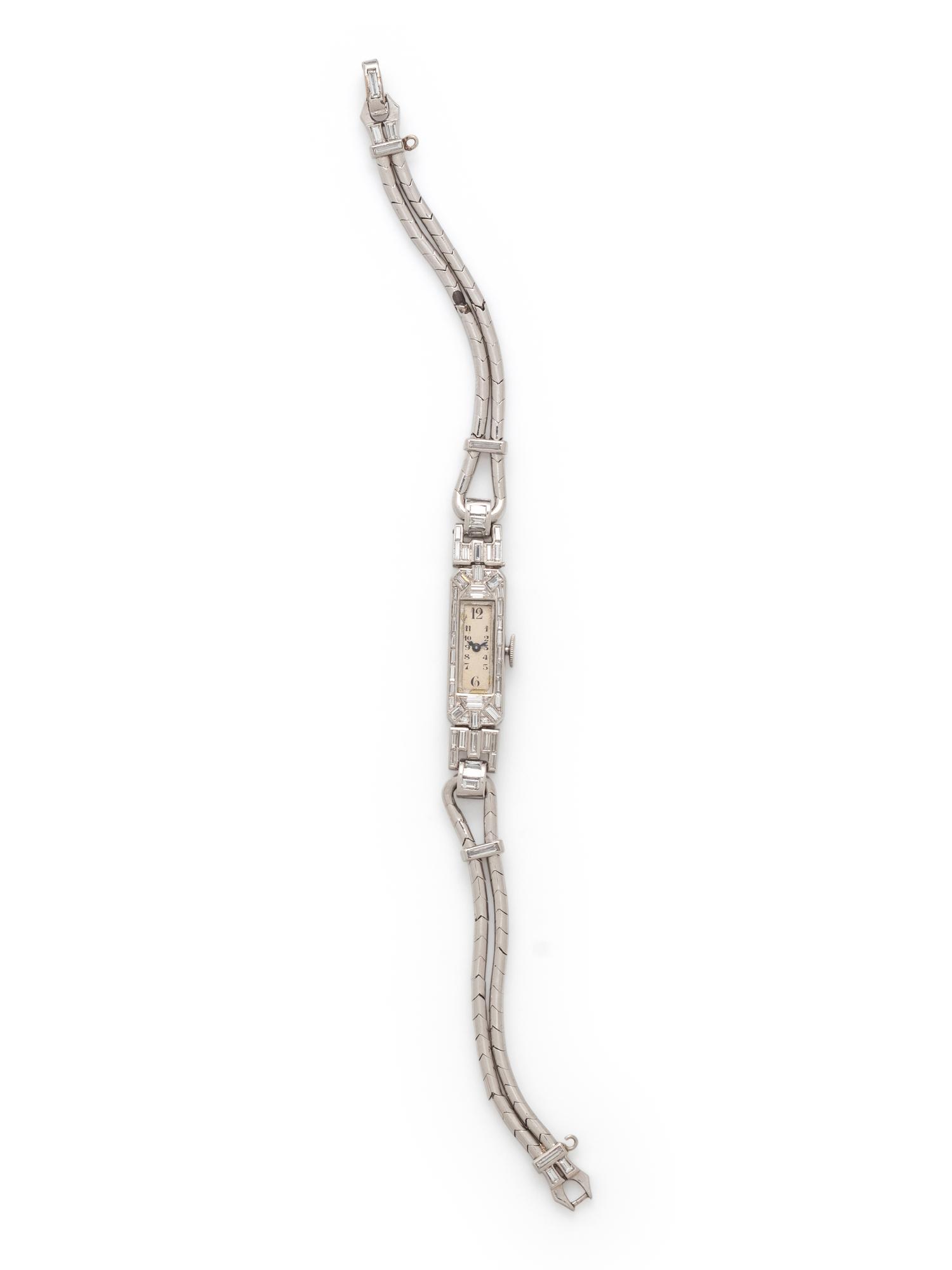 ART DECO, PLATINUM AND DIAMOND WATCH