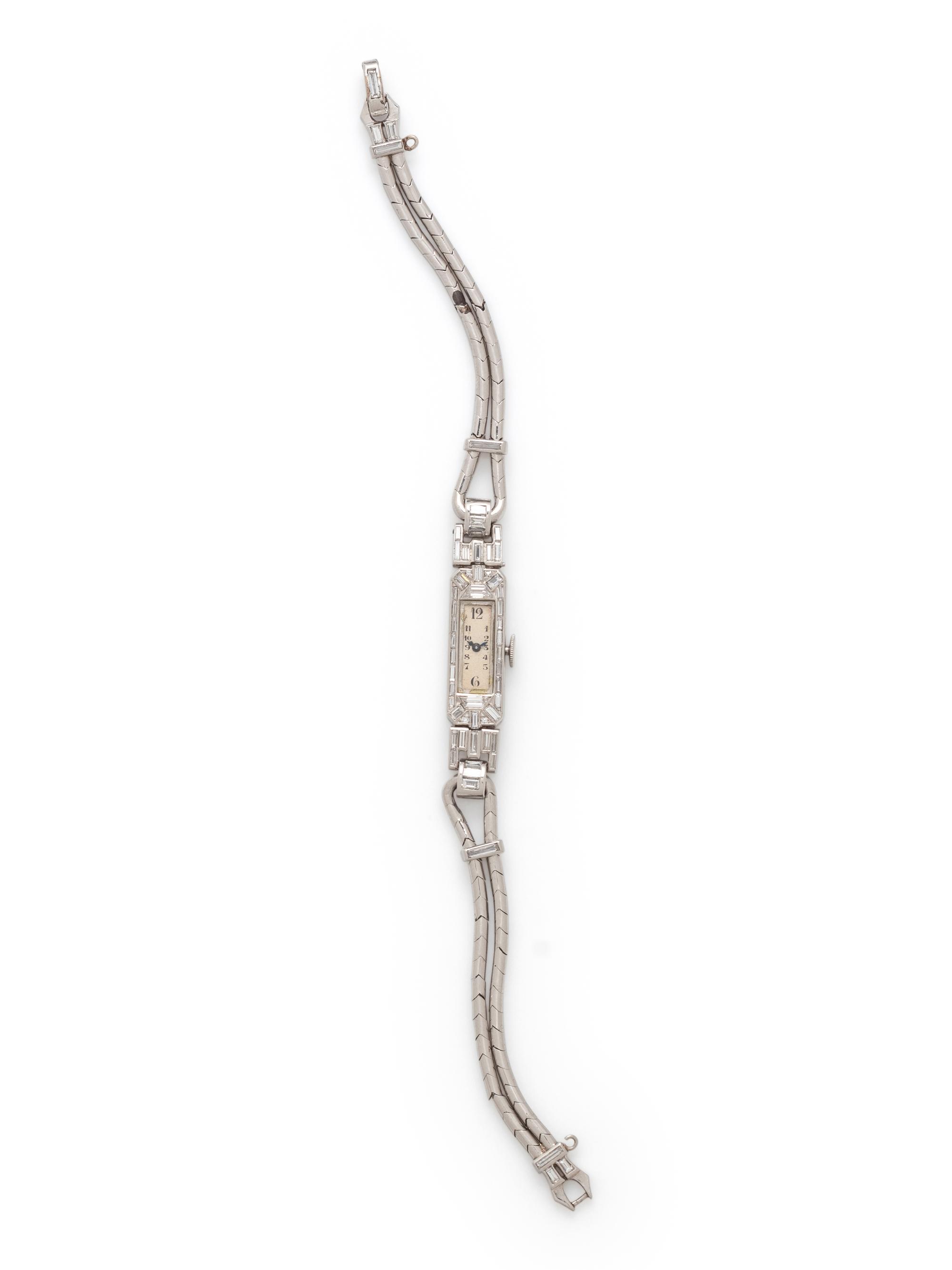 ART DECO, PLATINUM AND DIAMOND WATCH