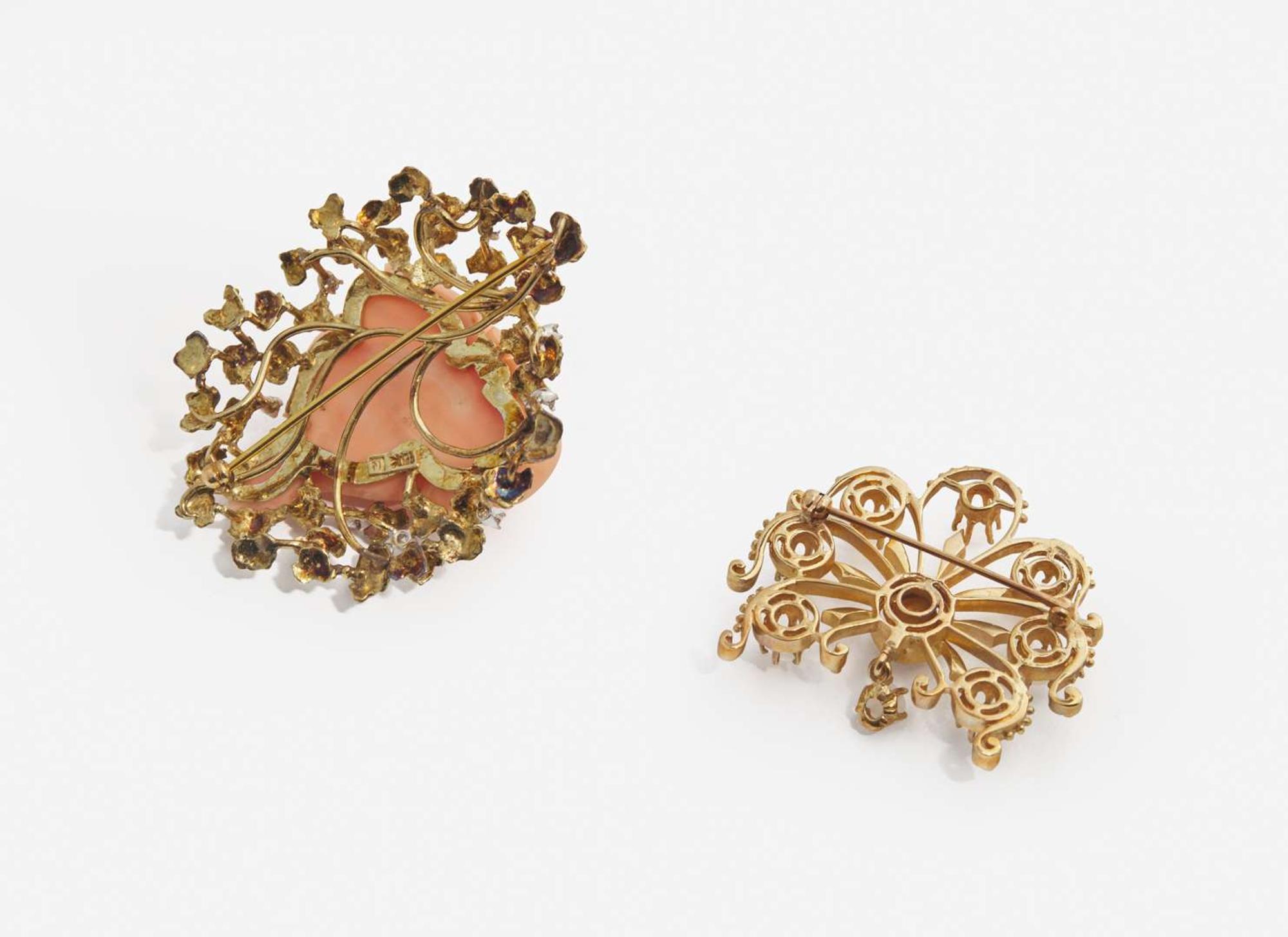 A Pair of Gold and Gemstone Brooches