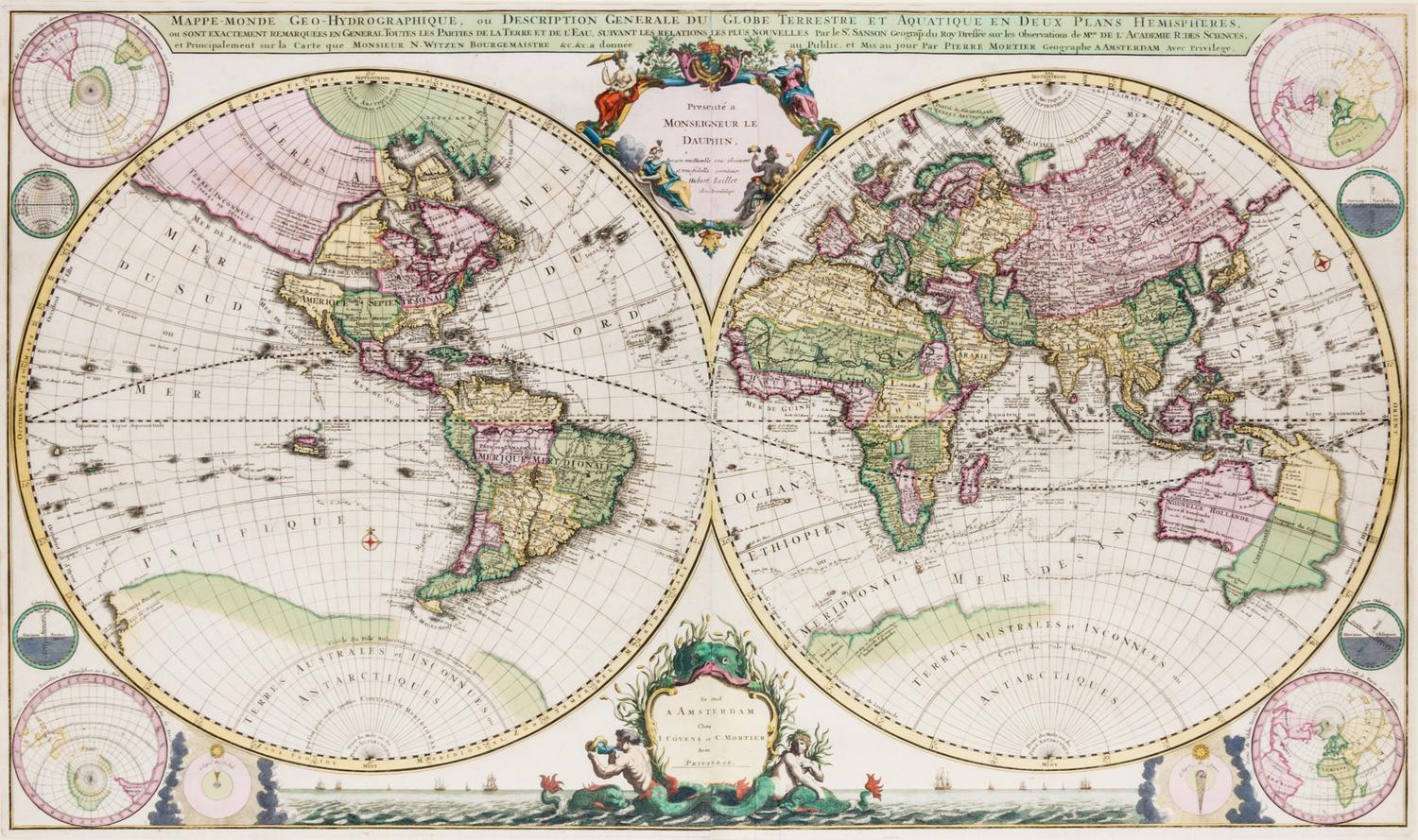 (MAP) JAILLOT, ALEXIS HUBERT Mappe-Monde Geo-Hydrographique, ou Description du Globe Terrestre et Aquatique....[1691]