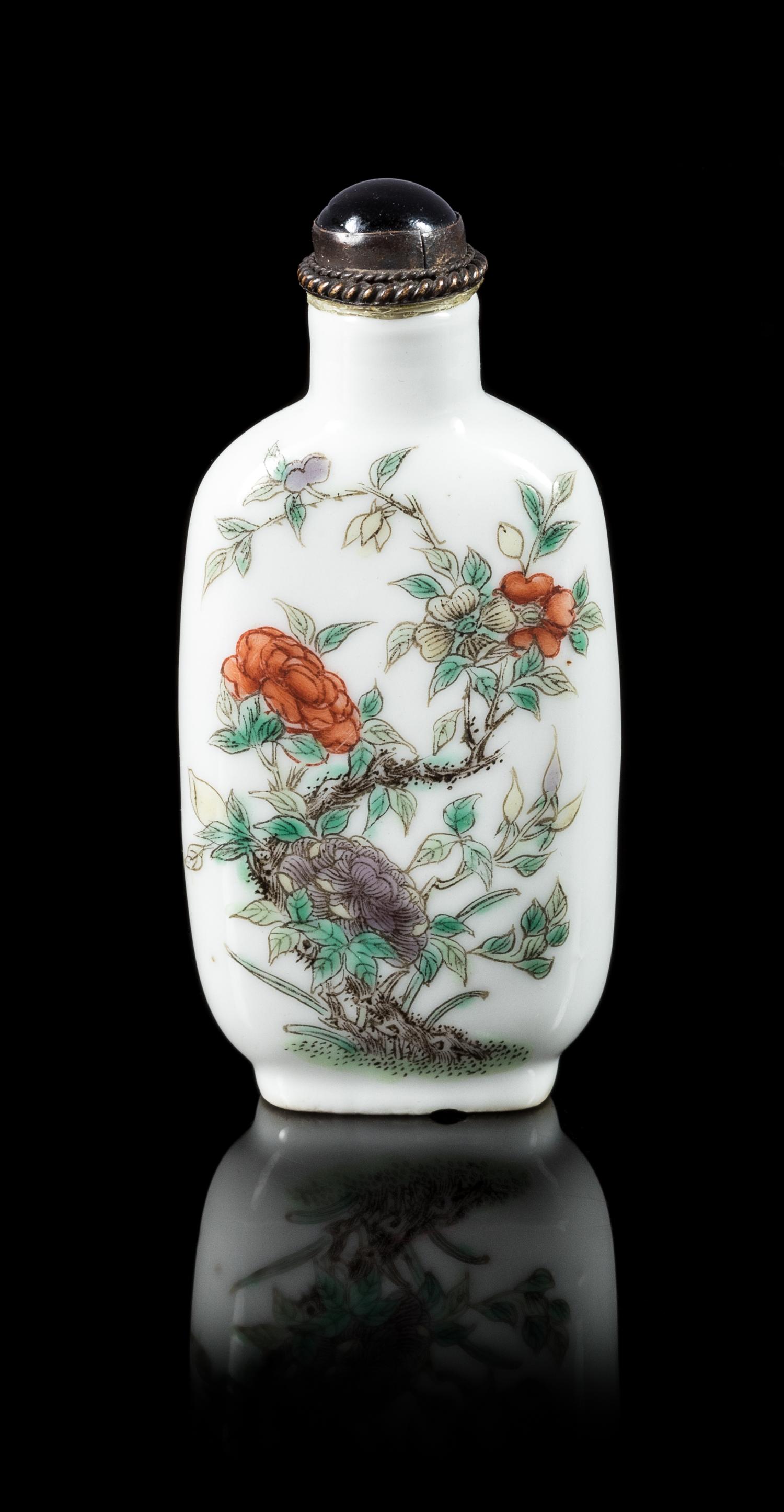 A Famille Rose Porcelain Snuff Bottle Height of bottle 2 3/4 inches. — 19TH CENTURY