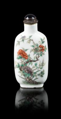 A Famille Rose Porcelain Snuff Bottle Height of bottle 2 3/4 inches. — 19TH CENTURY