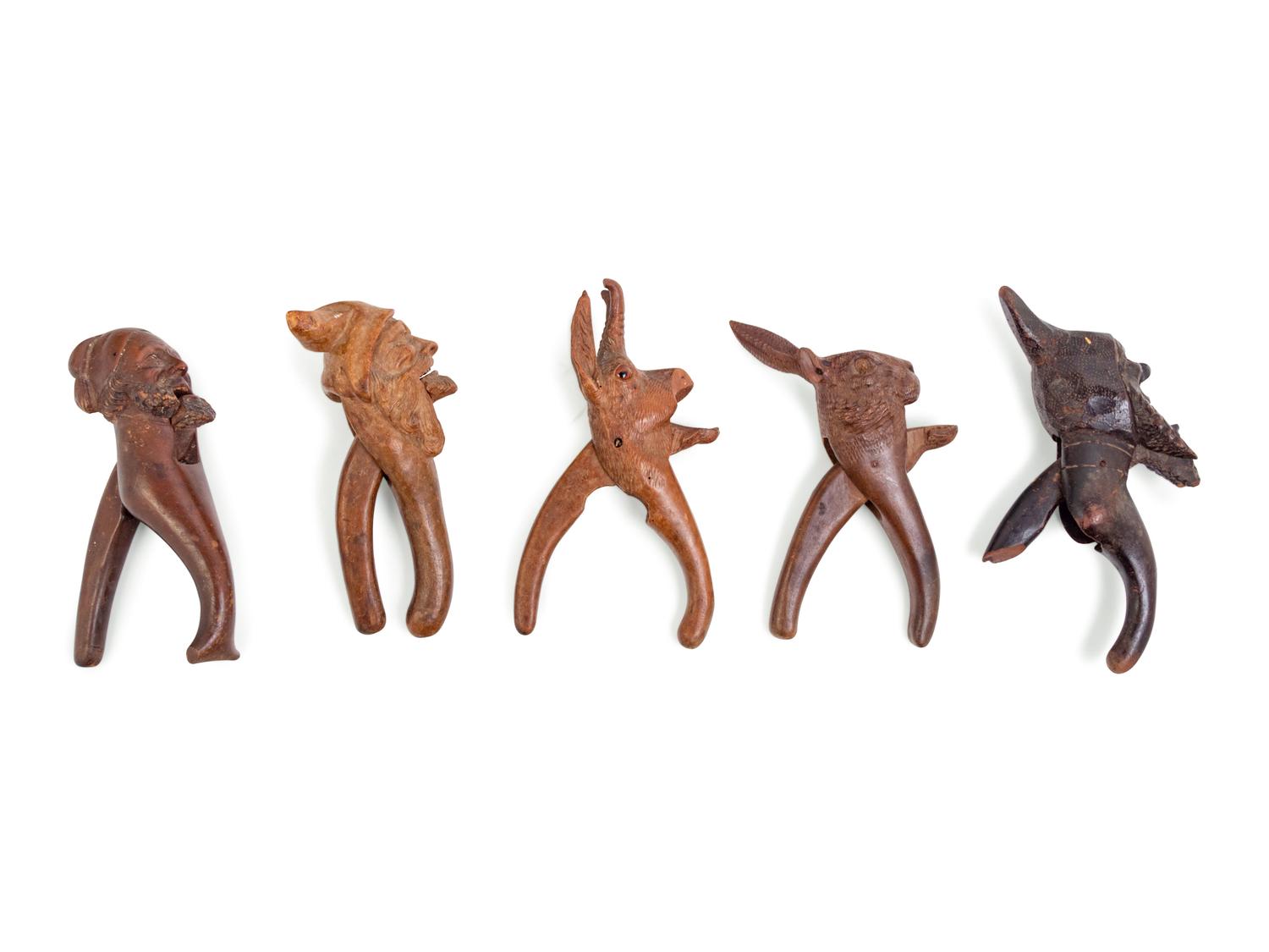 Five Black Forest Carved Figural Nutcrackers