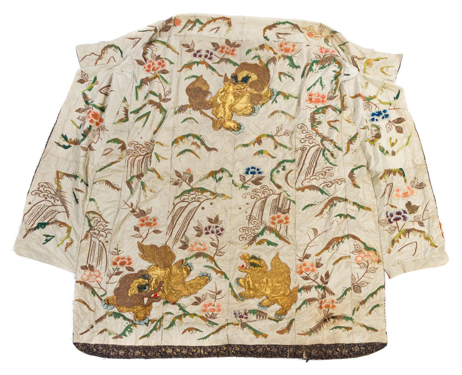 A Embroidered Silk Kimono Height 67 5/8 x width 73 inches.