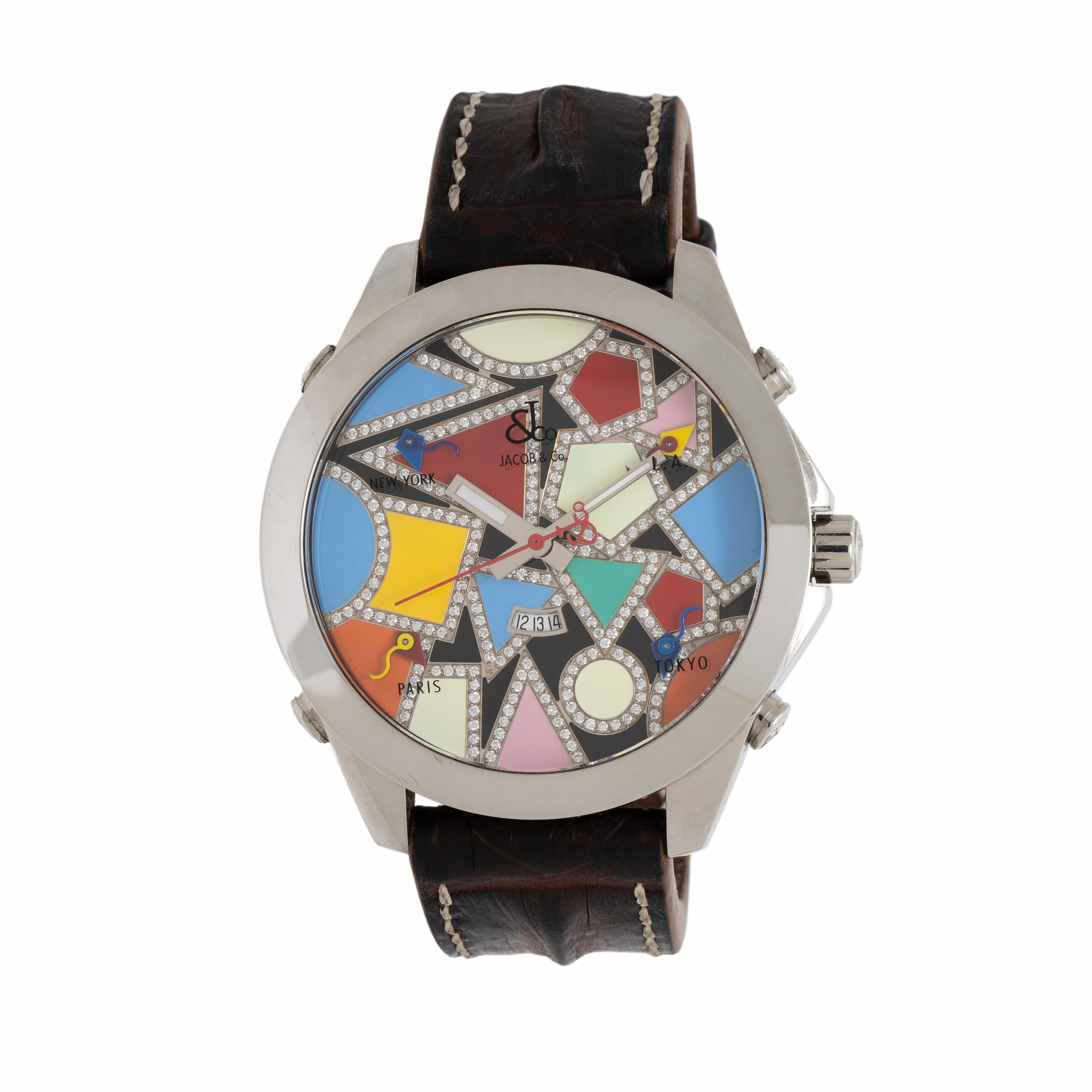 Jacob & Co., Stainless Steel 'Five Time Zone' Watch, with Box & Manual