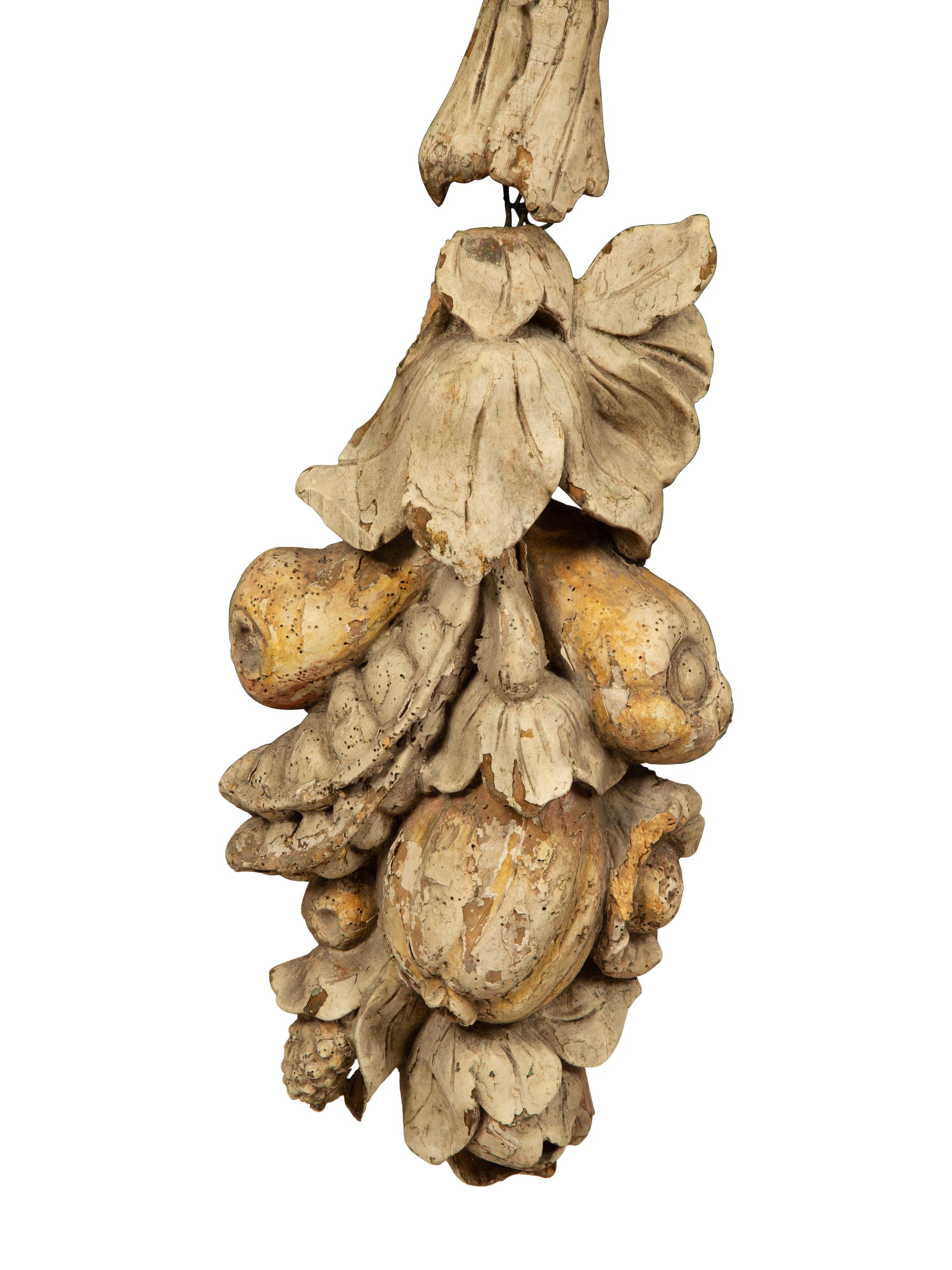 A Pair of Continental Carved and Painted Cornucopia Wall Ornaments