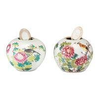 A Pair of Chinese Famille Rose Bird Decorated Porcelain Ginger Jars