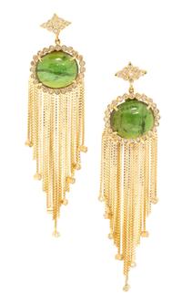 A Pair of 18 Karat Yellow Gold, Green Tourmaline and Diamond Convertible Earrings, Mary Esses, 18.90 dwts.