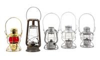 A Group of 5 Chromed Metal Railroad Signal Lanterns