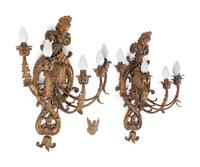 A Pair of Régence Style Gilt Metal Five-Light Sconces