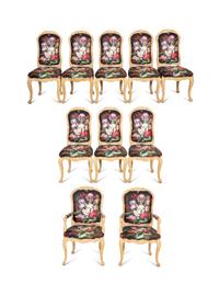 A Set of Ten Louis XV Style Dining Chairs