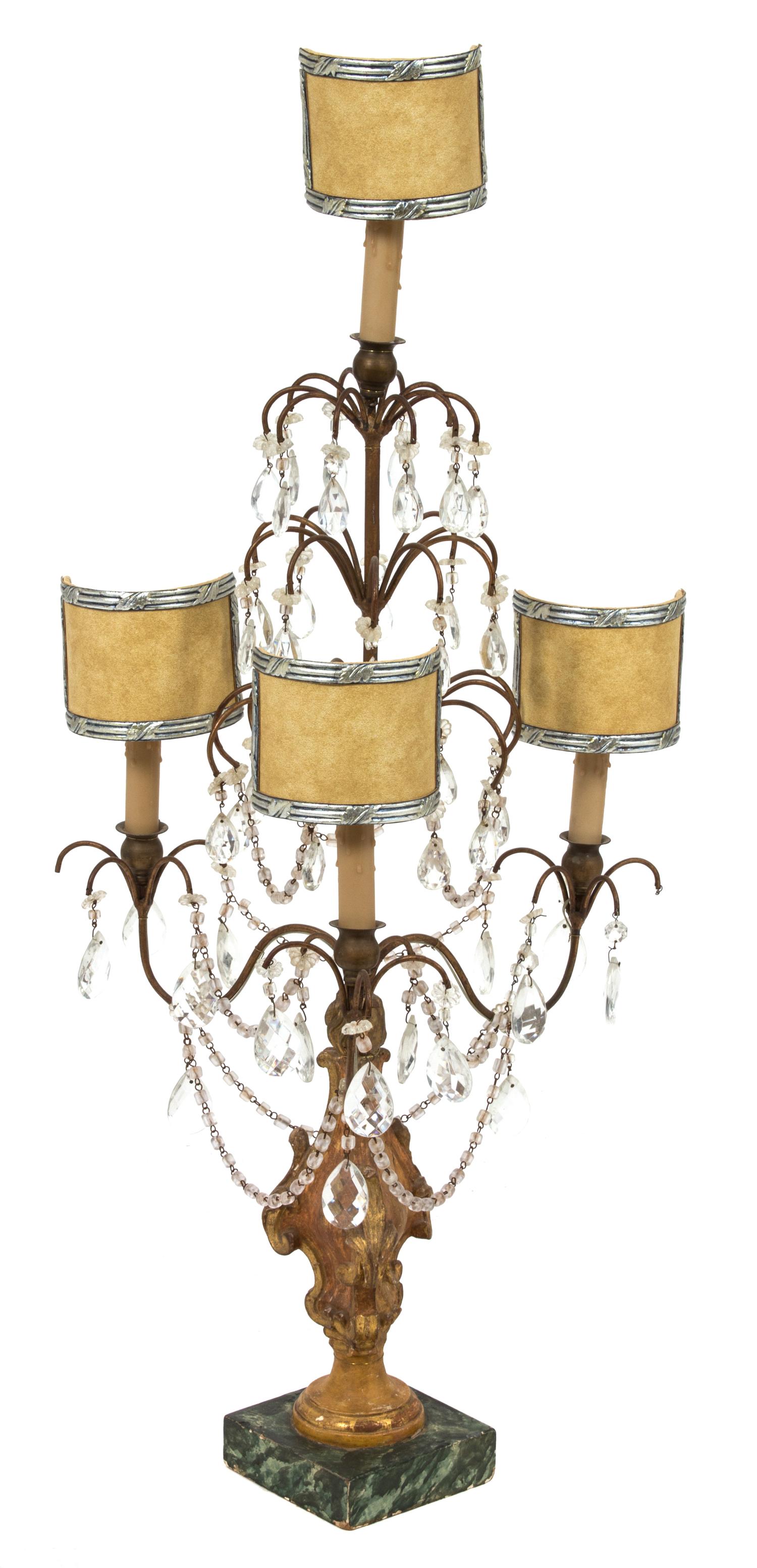 A Continental Gilt Metal and Cut Glass Four-Light Candelabrum Height 40 inches. — LATE 19TH CENTURY