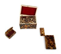 A Regency Tortoiseshell Tea Caddy, Card Case, and Small Box