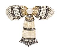 A Silver Topped Gold, Cultured Pearl, Seed Pearl and Diamond Bow Brooch, 18.50 dwts.