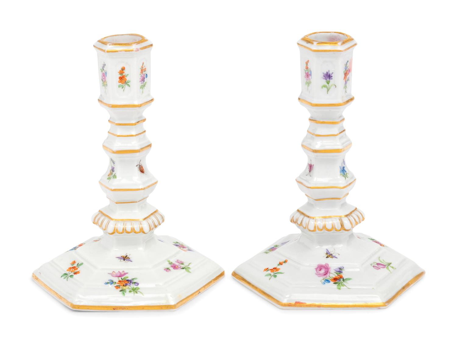 A Pair of Meissen Porcelain Candlesticks