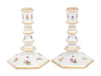 A Pair of Meissen Porcelain Candlesticks