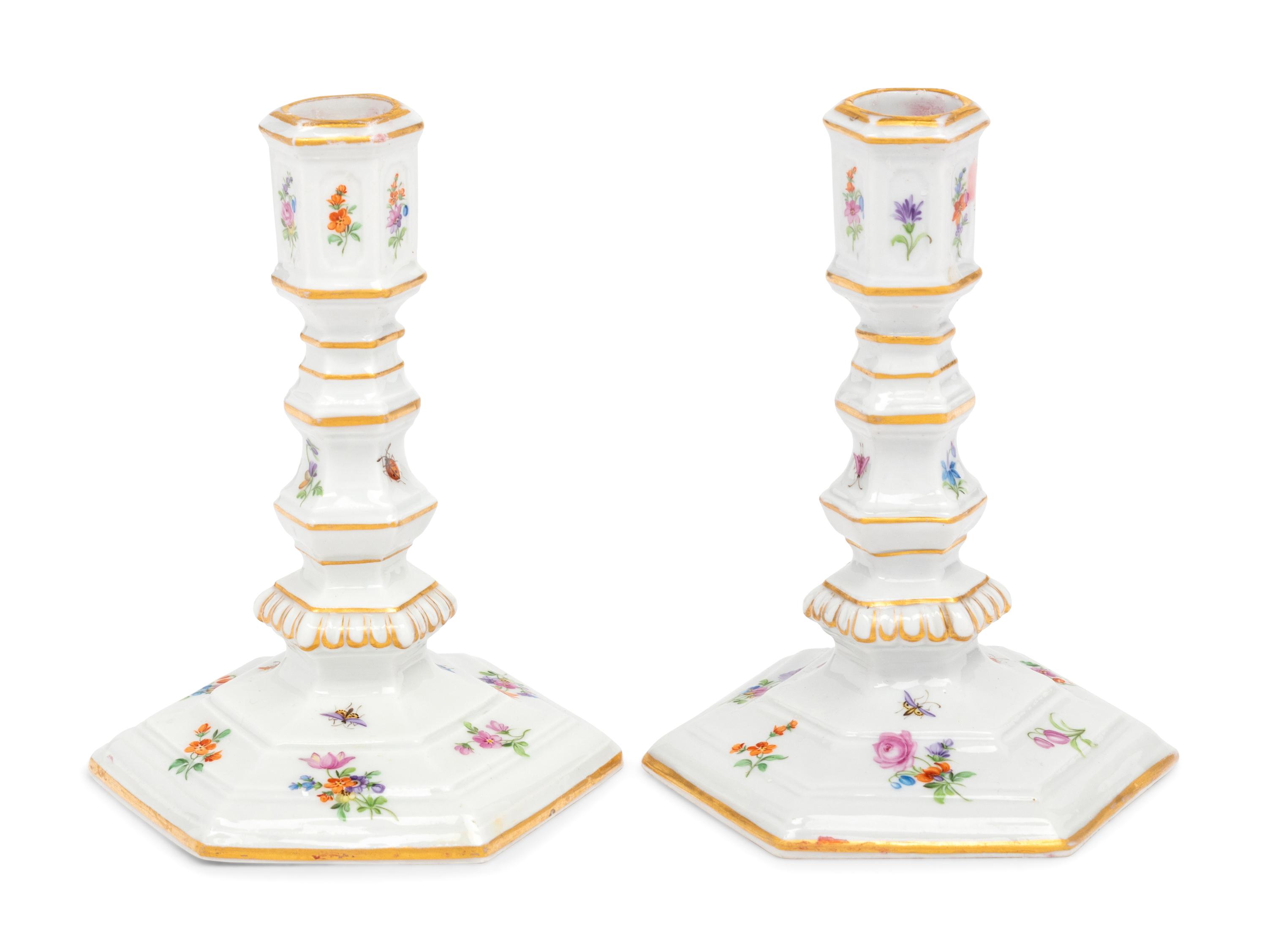 A Pair of Meissen Porcelain Candlesticks