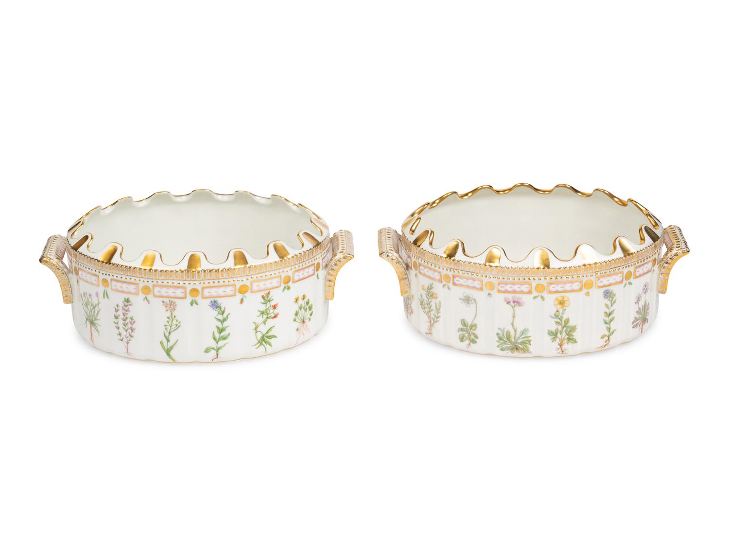 A Pair of Royal Copenhagen Flora Danica Porcelain Monteiths
