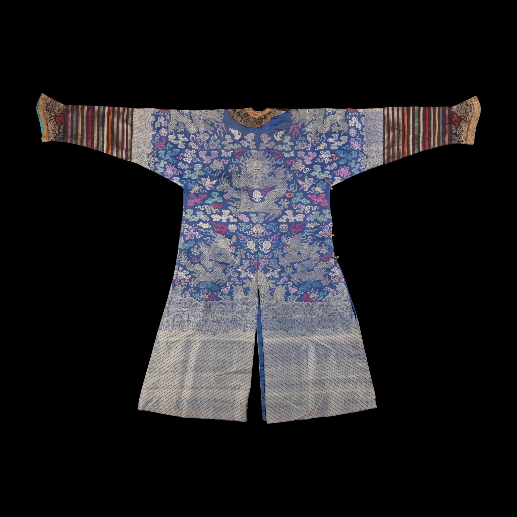 A Chinese Blue Gauze Formal Dragon Robe, Jifu, Late 19th-Mid 20th Century 晚清-民國 藍納紗吉服龍袍