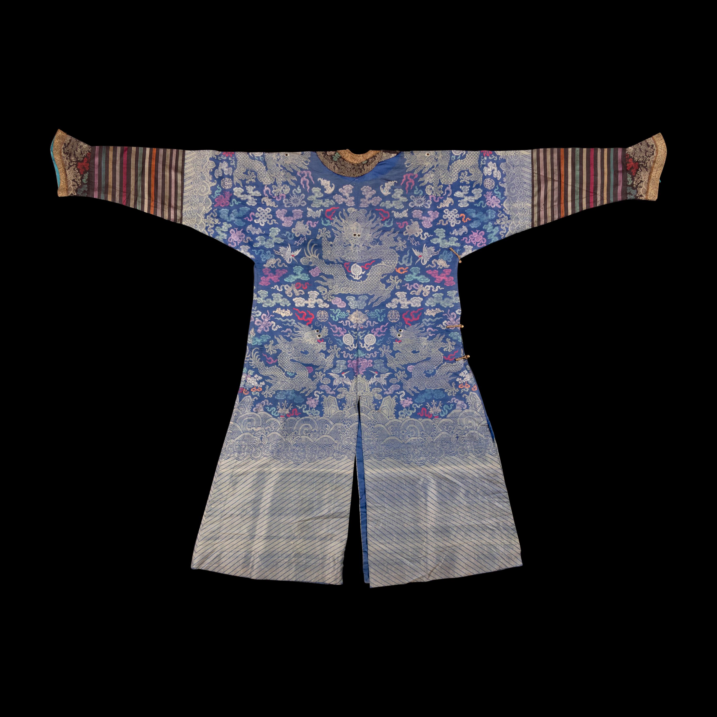 A Chinese Blue Gauze Formal Dragon Robe, Jifu, Late 19th-Mid 20th Century 晚清-民國 藍納紗吉服龍袍