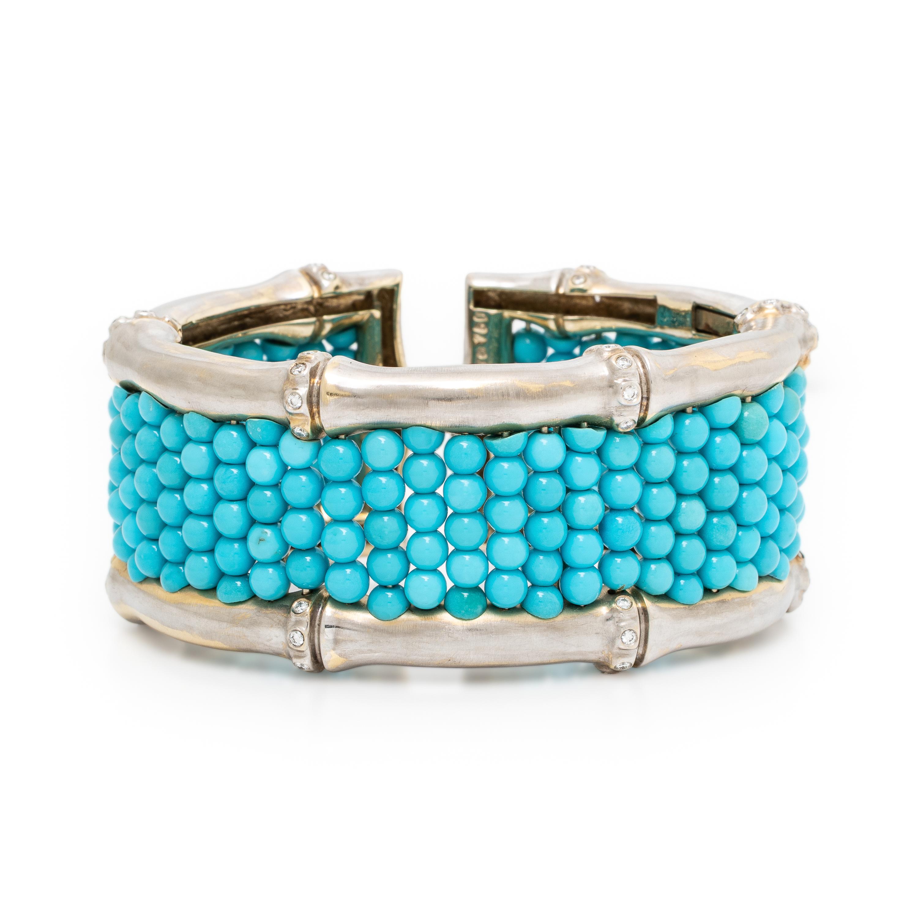 Mish, Turquoise, Diamond, and White Gold Cuff Bracelet